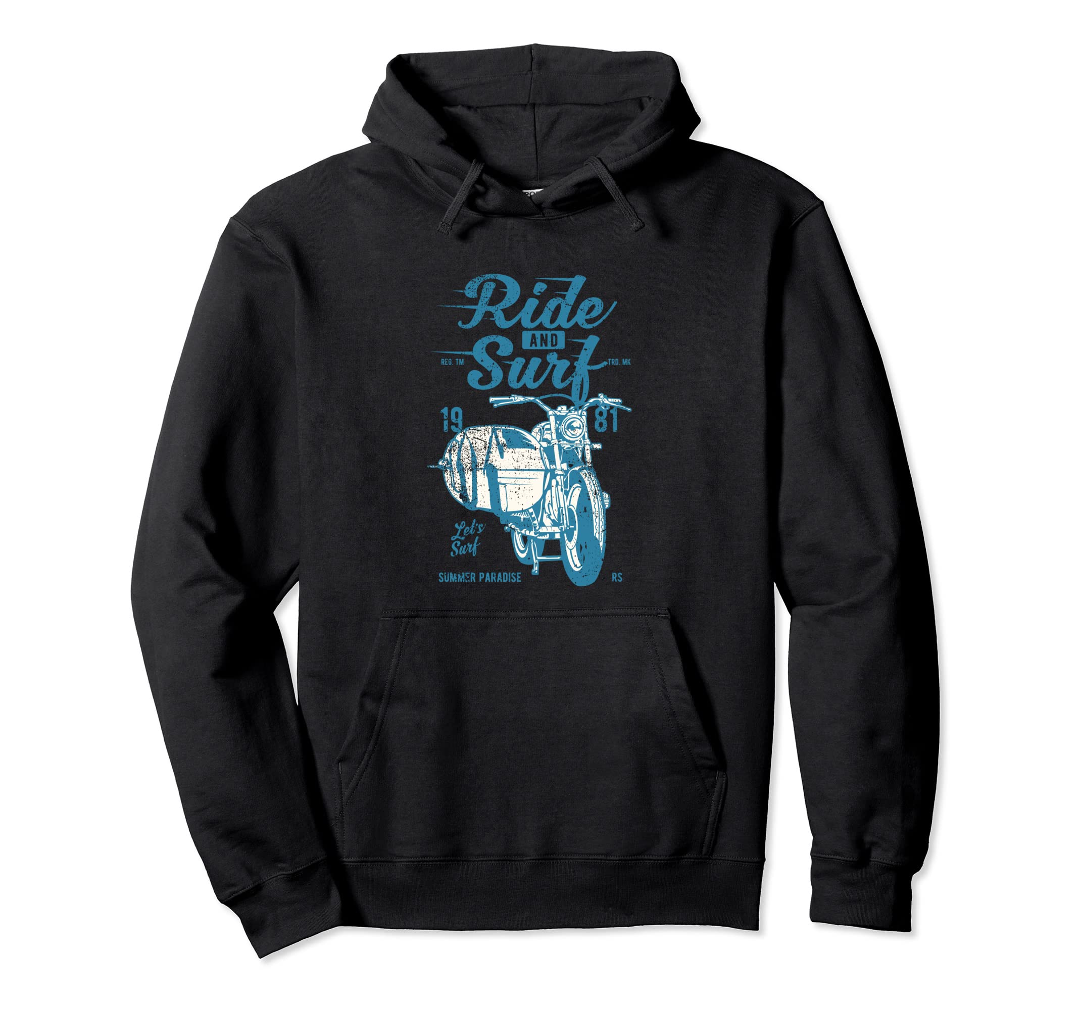 Surf And Ride Surf Board Motorcycle Hoodie - Custom Art Print for Adults - T-Shirt, Sweatshirt, Hoodie