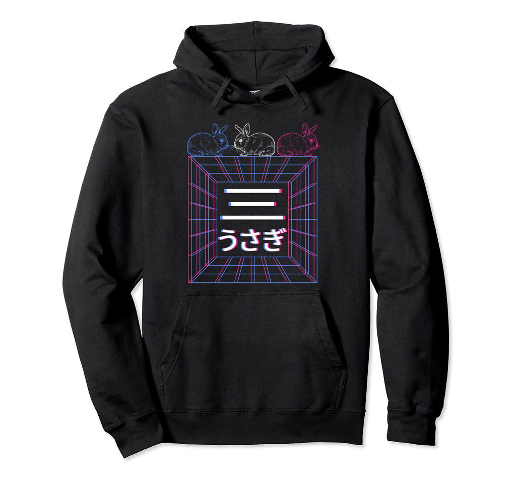 Three Rabbits Vaporwave Synthwave Hoodie - Graphic Print for Adults - T-Shirt, Sweatshirt, Hoodie