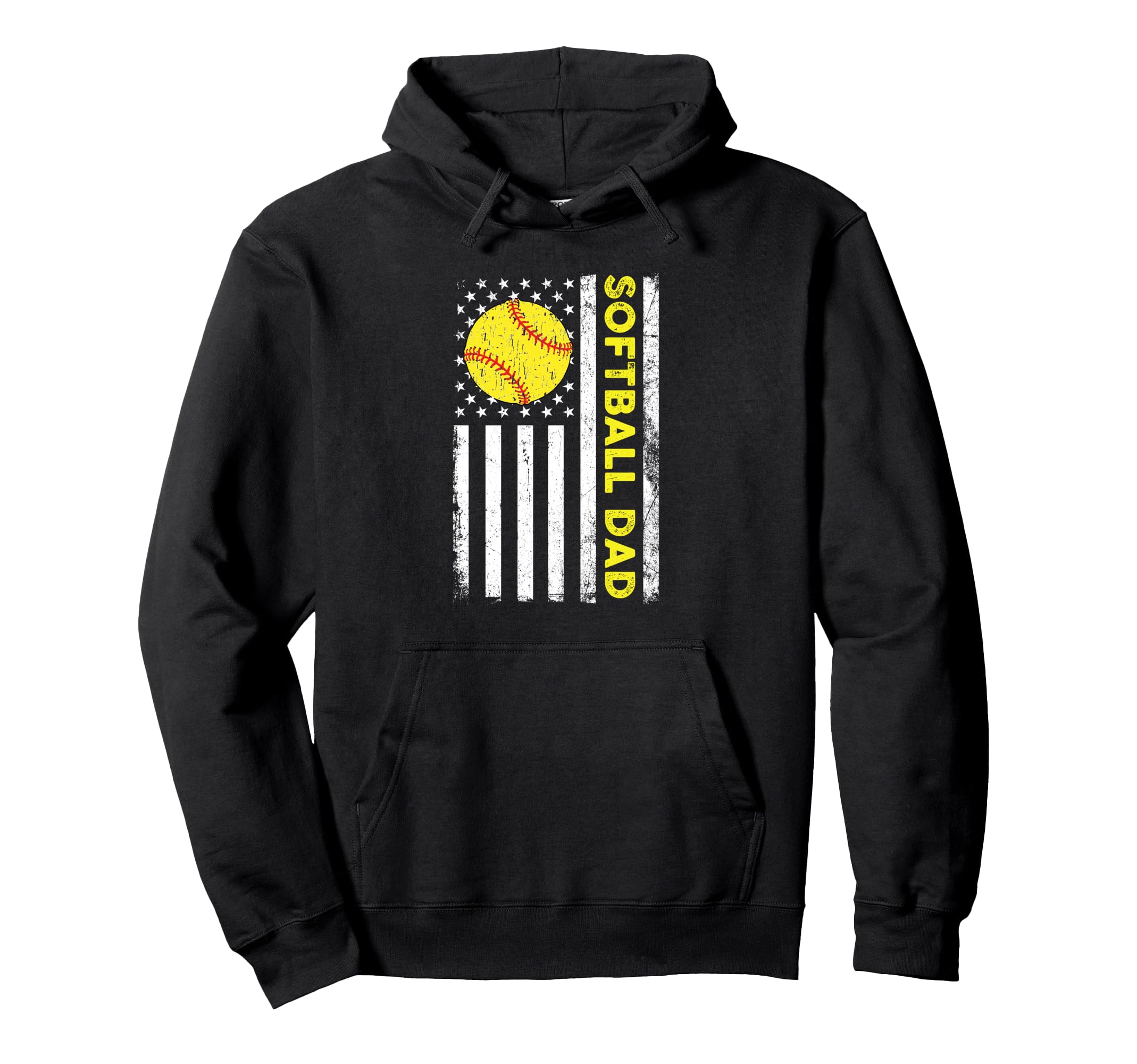 Softball Dad Distressed American Flag Hoodie - Streetwear Style Unisex - T-Shirt, Sweatshirt, Hoodie