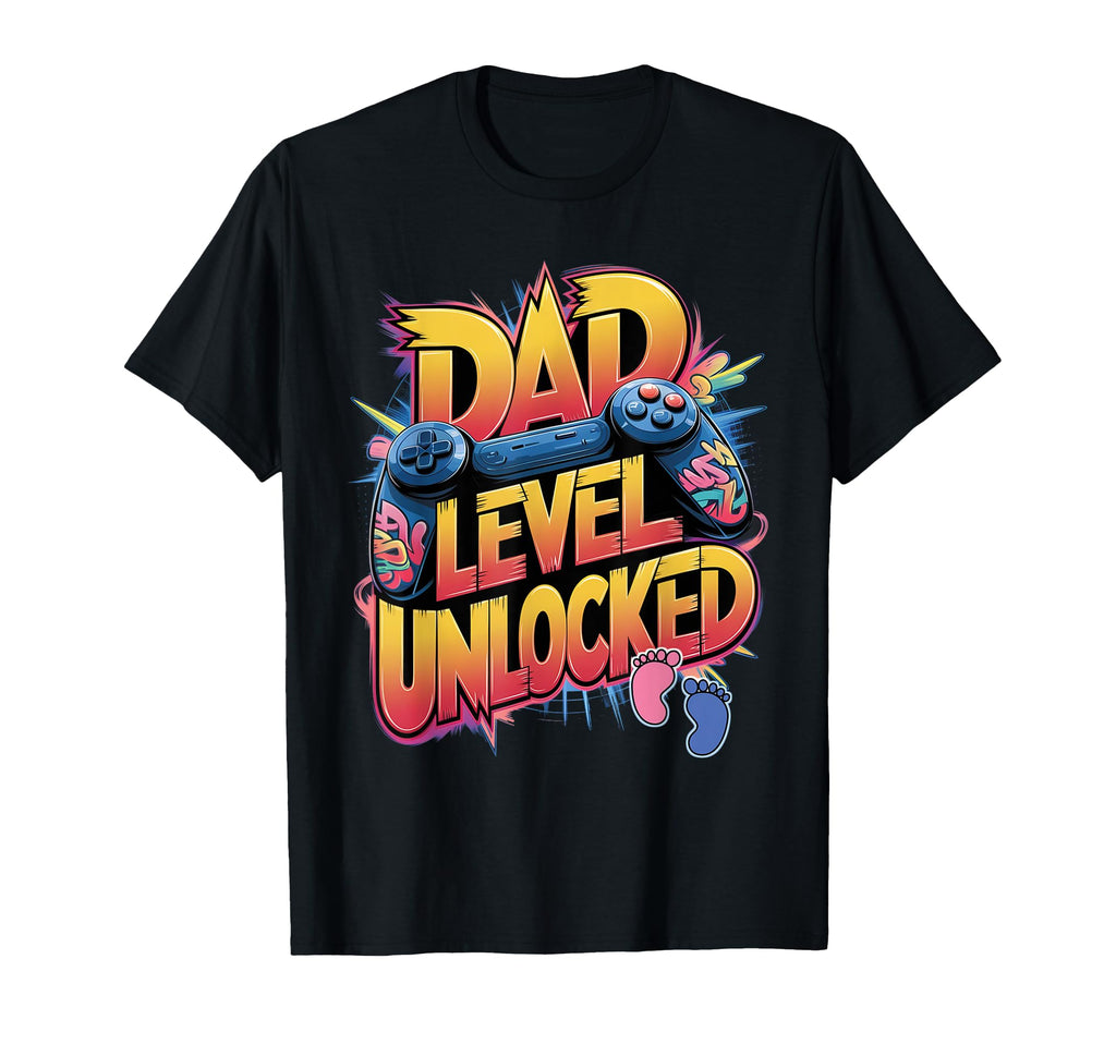Dad Level Unlocked New Dad Video T-Shirt - Fun Novelty Design Men Women - T-Shirt, Sweatshirt, Hoodie