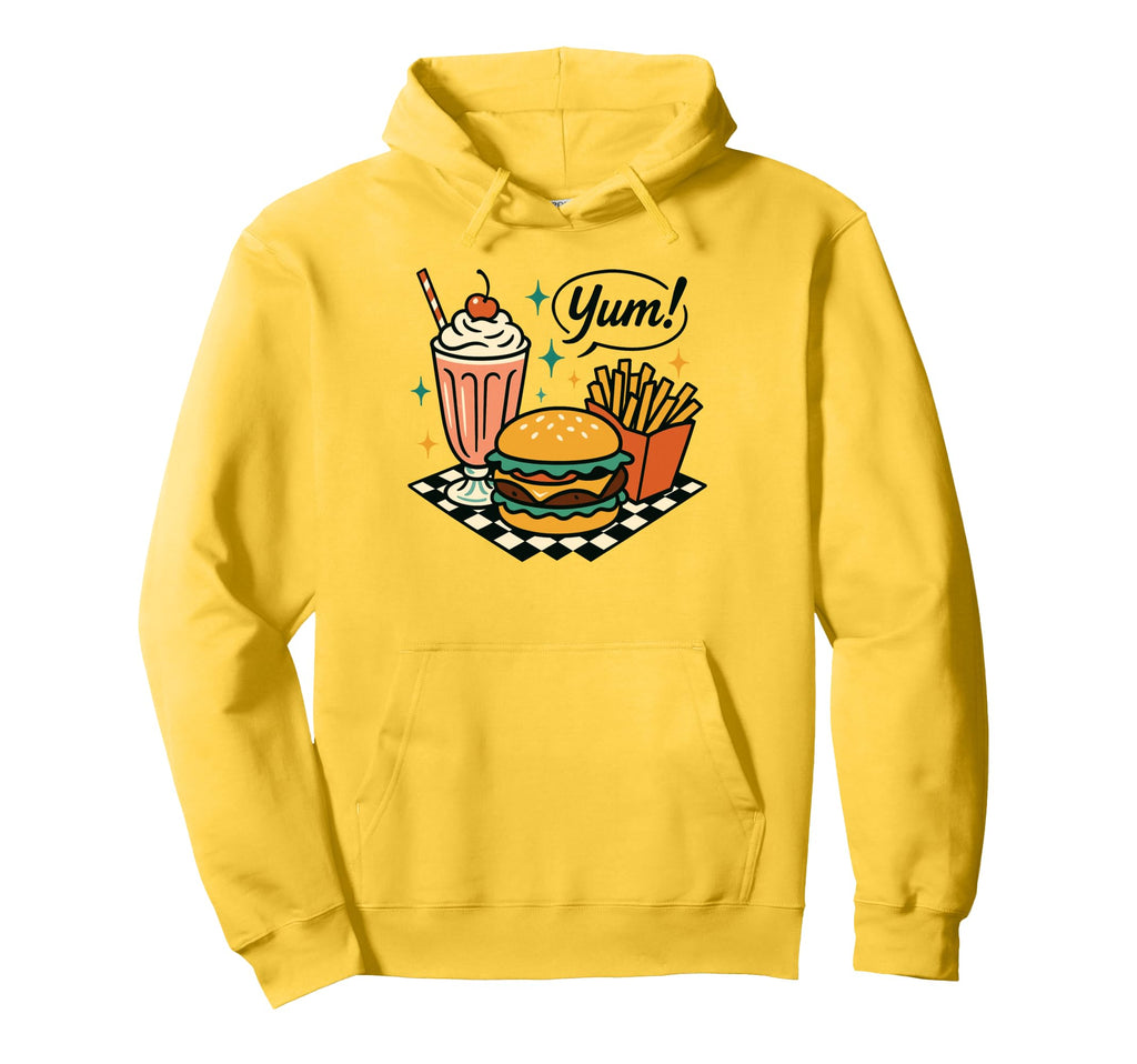 Yum Diner Burger Milkshake Fries 50S Hoodie - Streetwear Style Unisex - T-Shirt, Sweatshirt, Hoodie