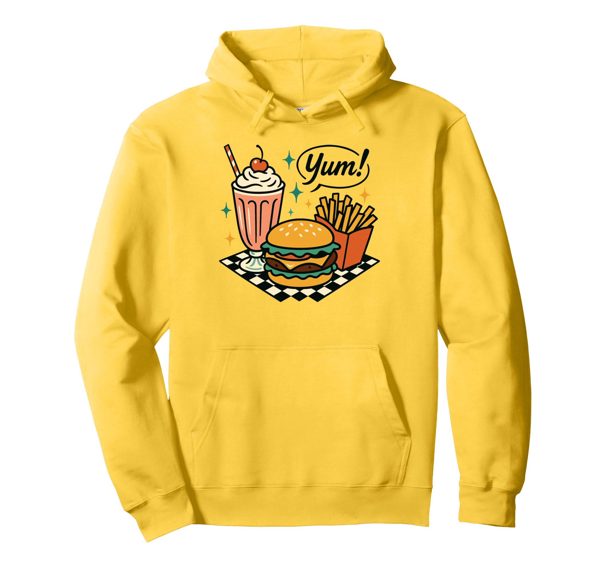 Yum Diner Burger Milkshake Fries 50S Hoodie - Streetwear Style Unisex - T-Shirt, Sweatshirt, Hoodie