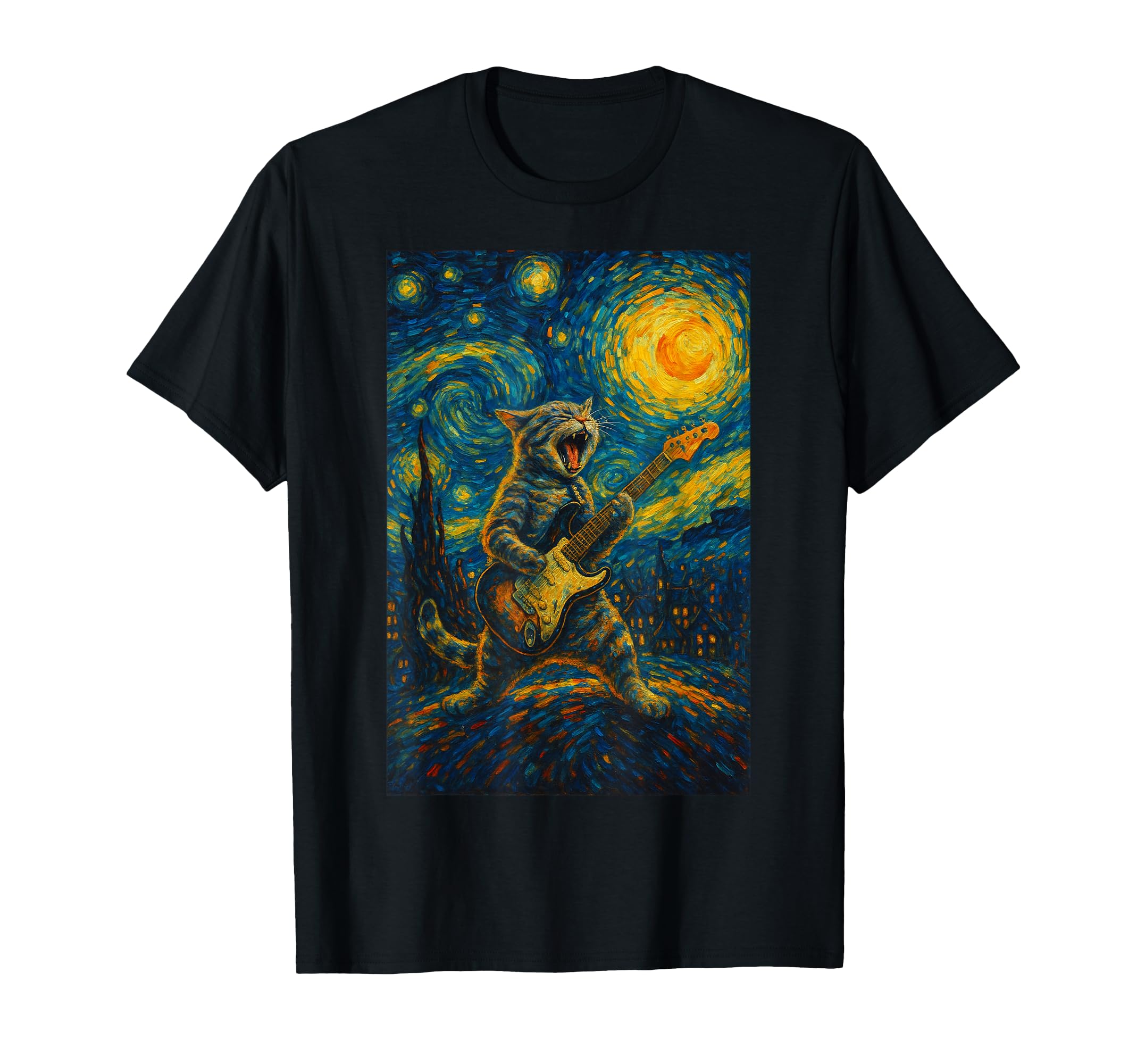 Cat Playing Guitar Rock Star Rock And T-Shirt - Graphic Print for Adults - T-Shirt, Sweatshirt, Hoodie