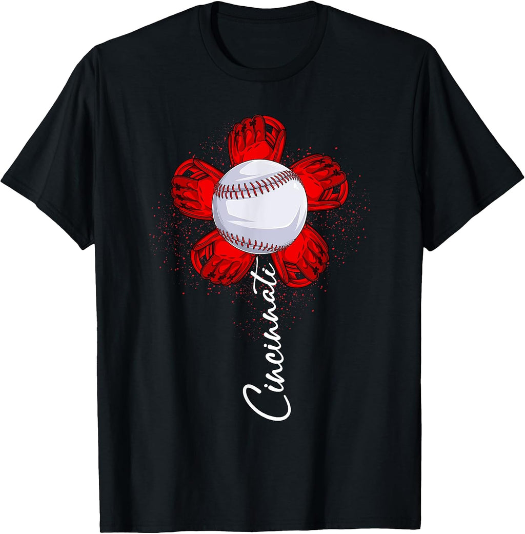 Flower Cincinnati Retro Baseball Lover Game Day - Adult & Kids T-Shirts, Sweatshirts & Hoodies apparel design preview 1