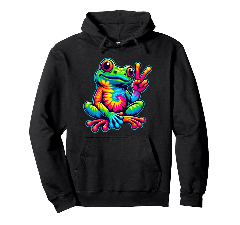 Tie Dye Frog Peace Sign Hippie Frog Hoodie - Graphic Print Unisex - T-Shirt, Sweatshirt, Hoodie