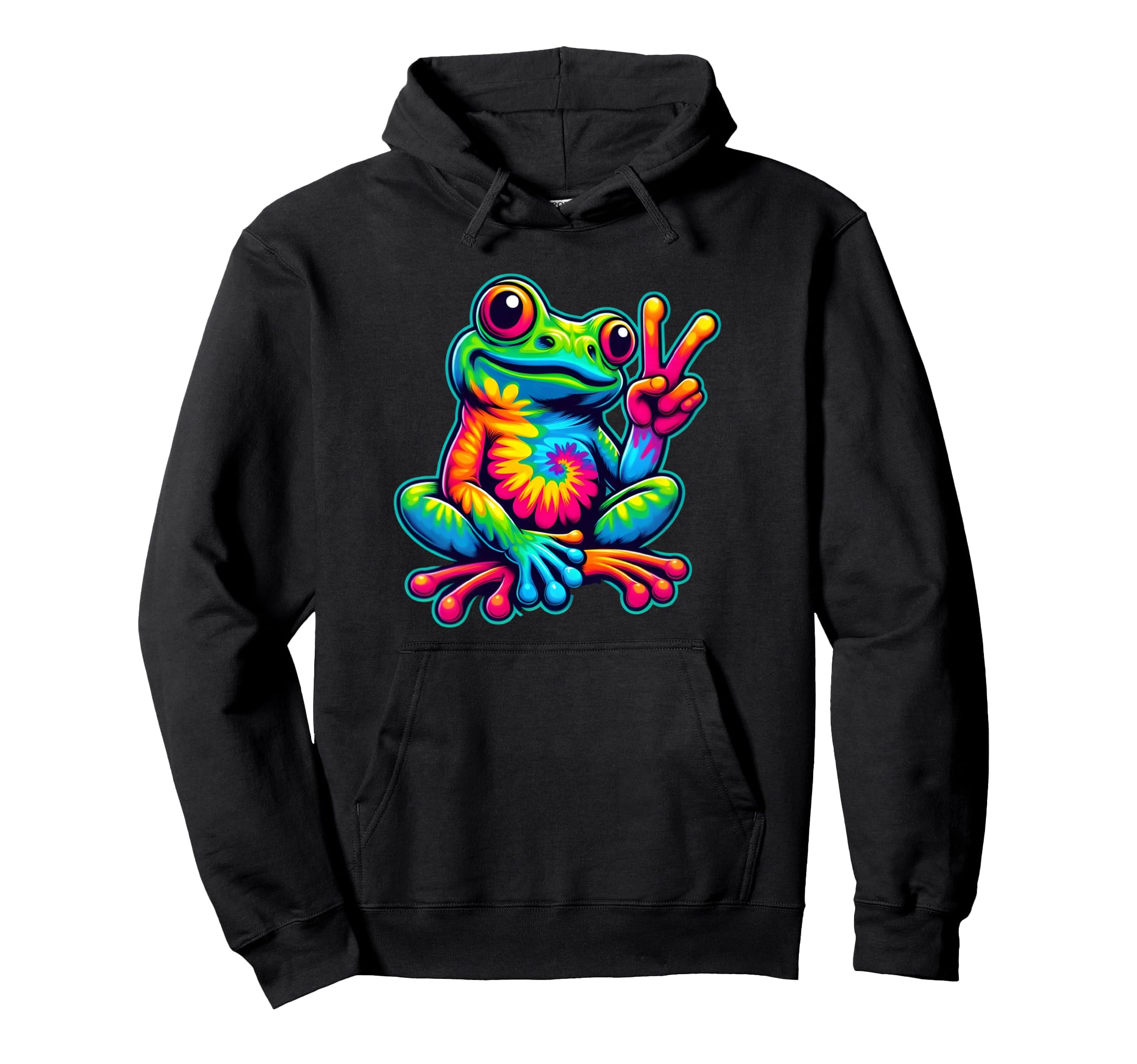 Tie Dye Frog Peace Sign Hippie Frog Hoodie - Graphic Print Unisex - T-Shirt, Sweatshirt, Hoodie