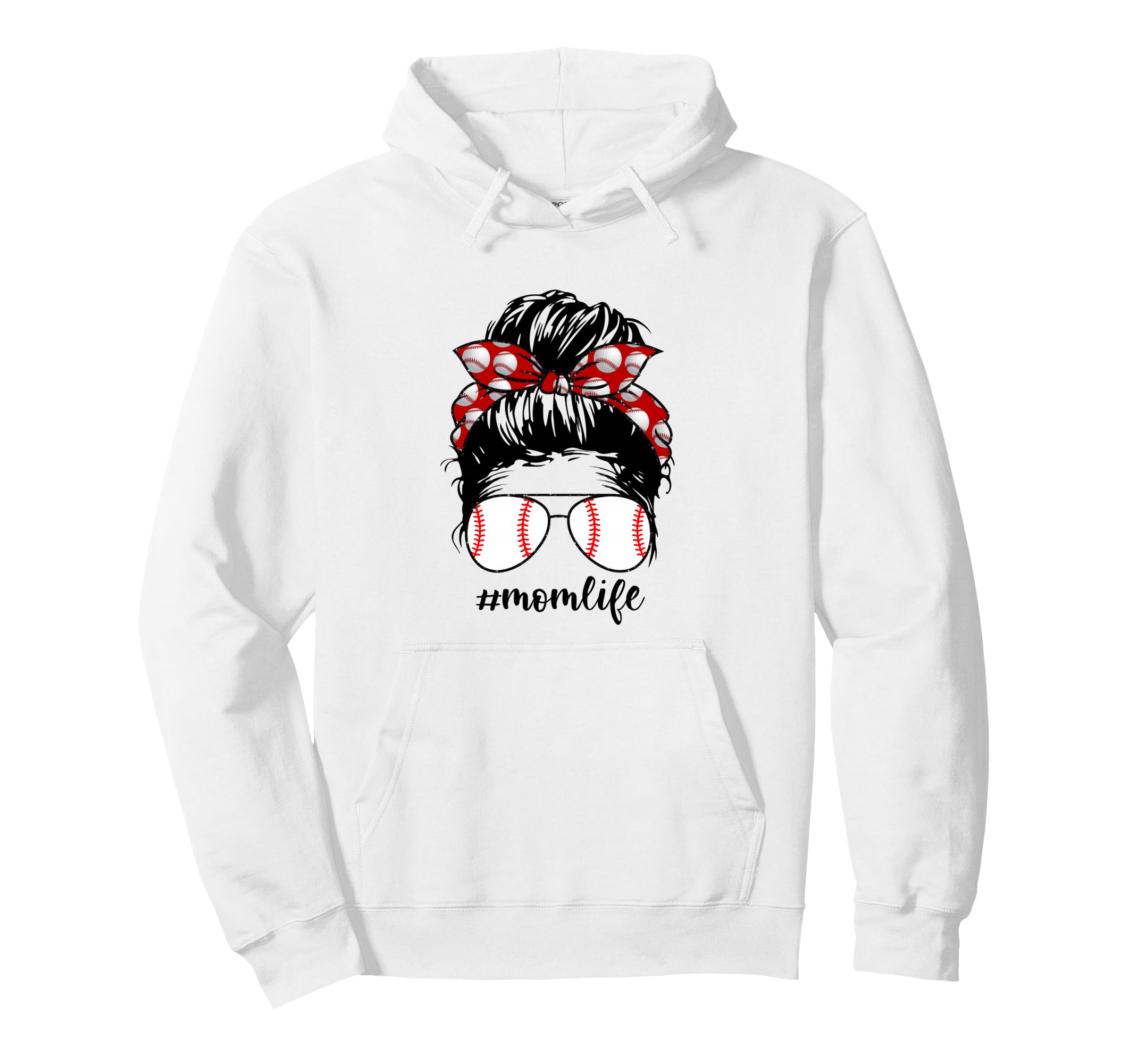 Mom Life Baseball Life Messy Bun Momlife Hoodie - Graphic Print Unisex - T-Shirt, Sweatshirt, Hoodie