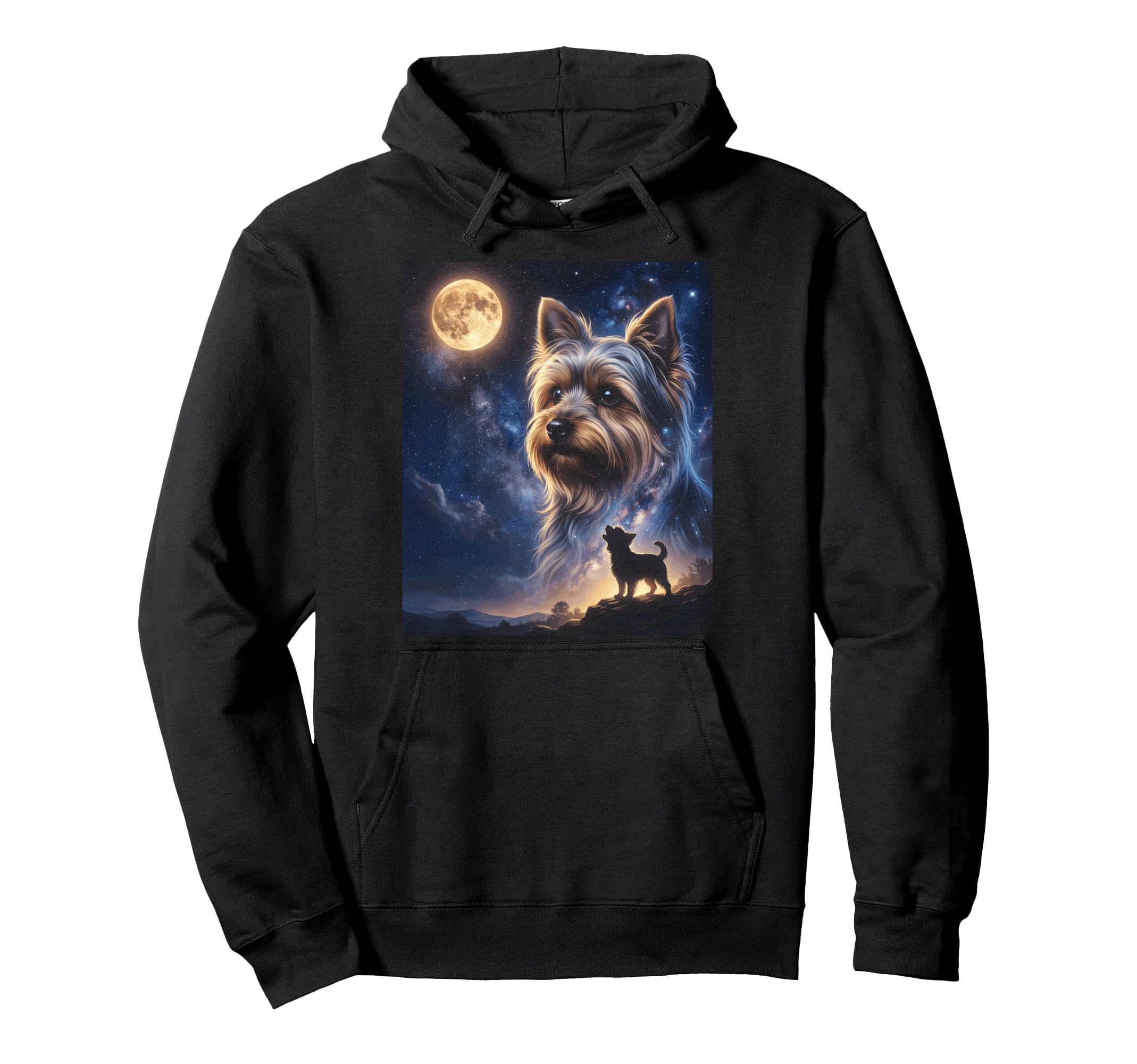 Celestial Yorkie Terrier Full Moon Hoodie - Trendy Graphic for Adults - T-Shirt, Sweatshirt, Hoodie
