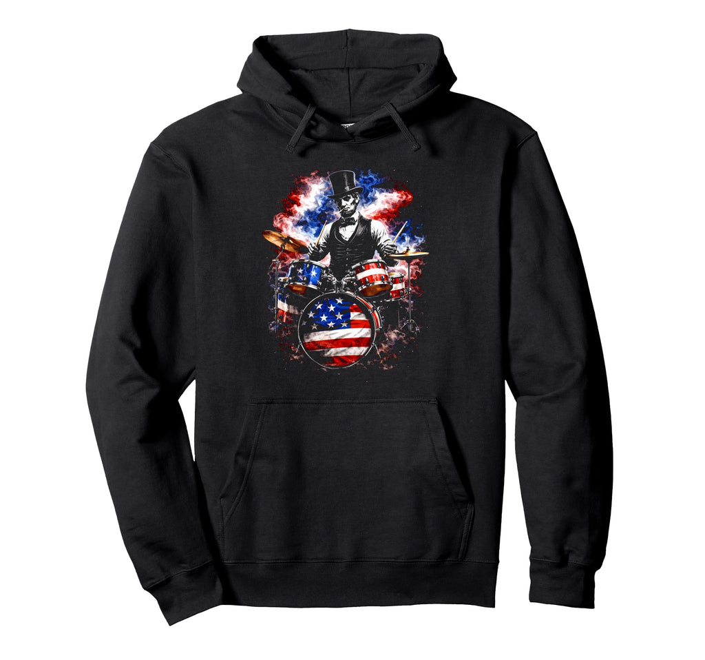 Abe Lincoln Abraham Playing Drums 4Th Hoodie - Custom Art Print for Adults - T-Shirt, Sweatshirt, Hoodie