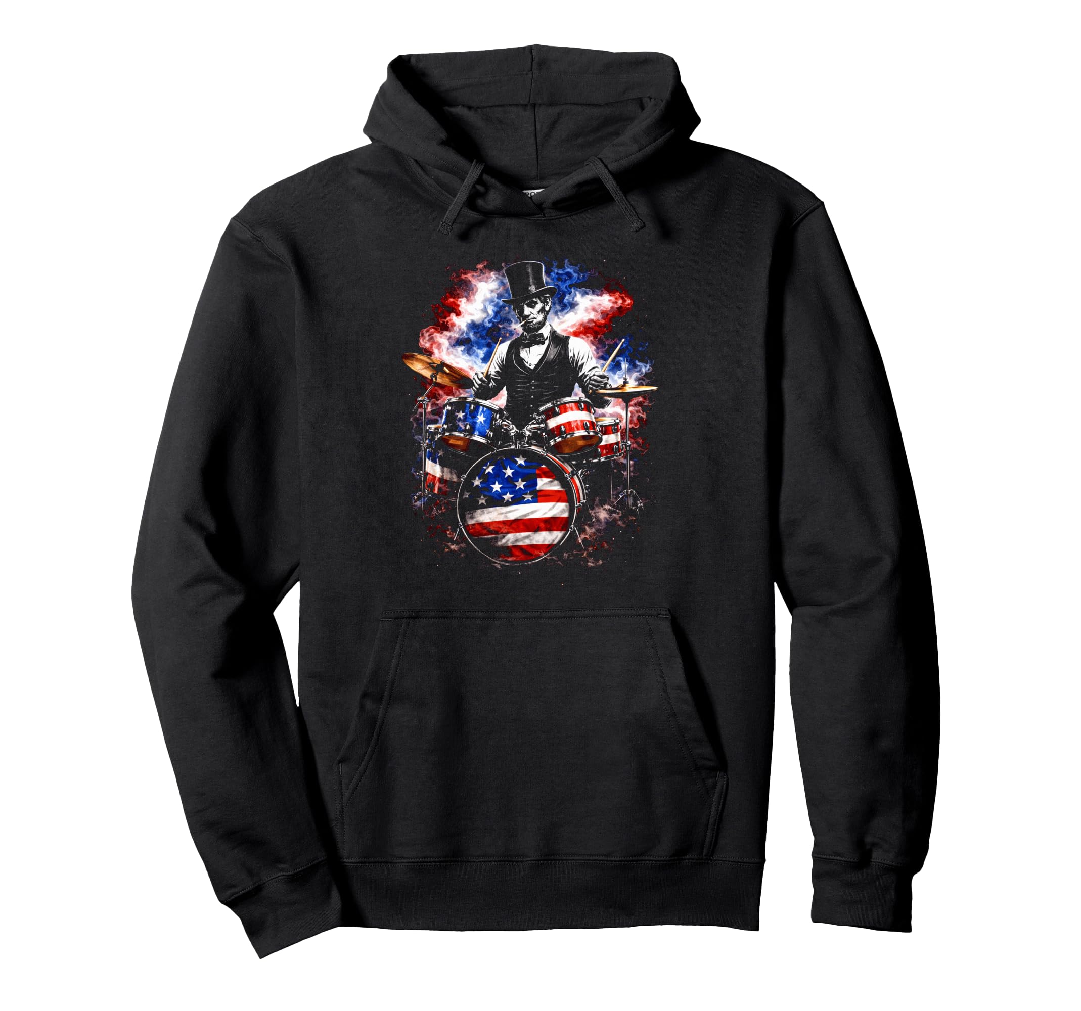 Abe Lincoln Abraham Playing Drums 4Th Hoodie - Custom Art Print for Adults - T-Shirt, Sweatshirt, Hoodie
