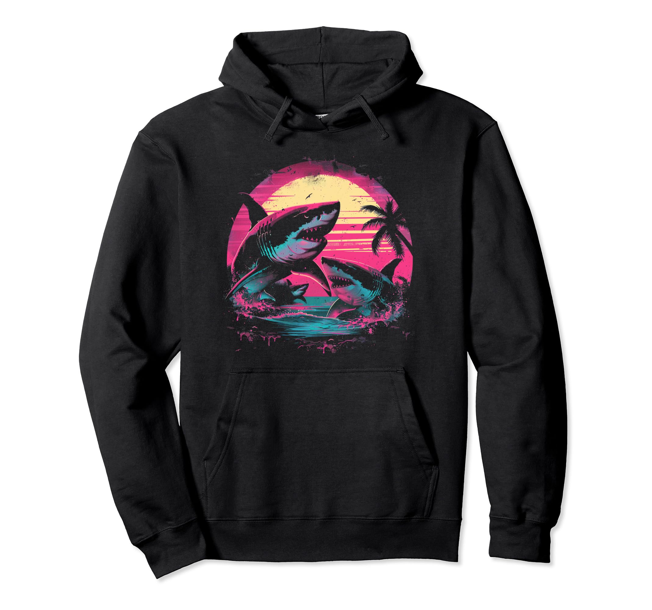 Shark Vaporwave Aesthetic Synthwave Hoodie - Casual Everyday Wear Unisex - T-Shirt, Sweatshirt, Hoodie
