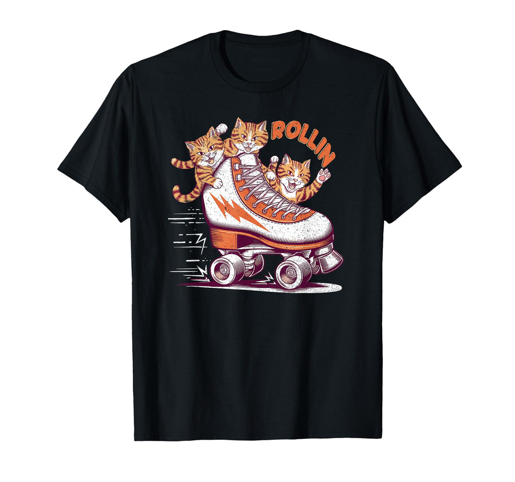 Rollin Funny Cats Roller Skate T-Shirt - Aesthetic Graphic Unisex - T-Shirt, Sweatshirt, Hoodie