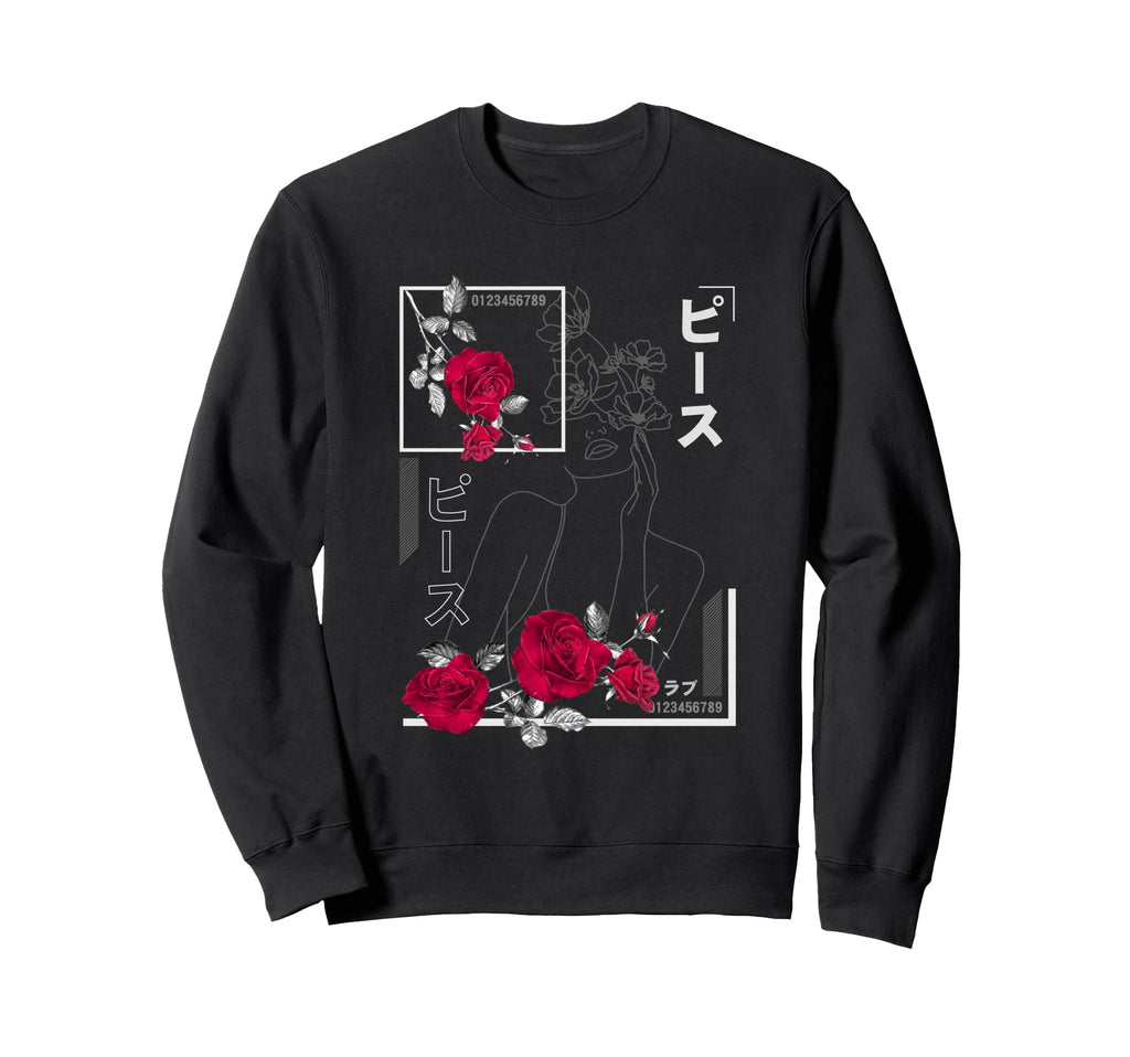 Japan Minimalist Rose Japanese Sweatshirt - Fun Novelty Design Men Women - T-Shirt, Sweatshirt, Hoodie