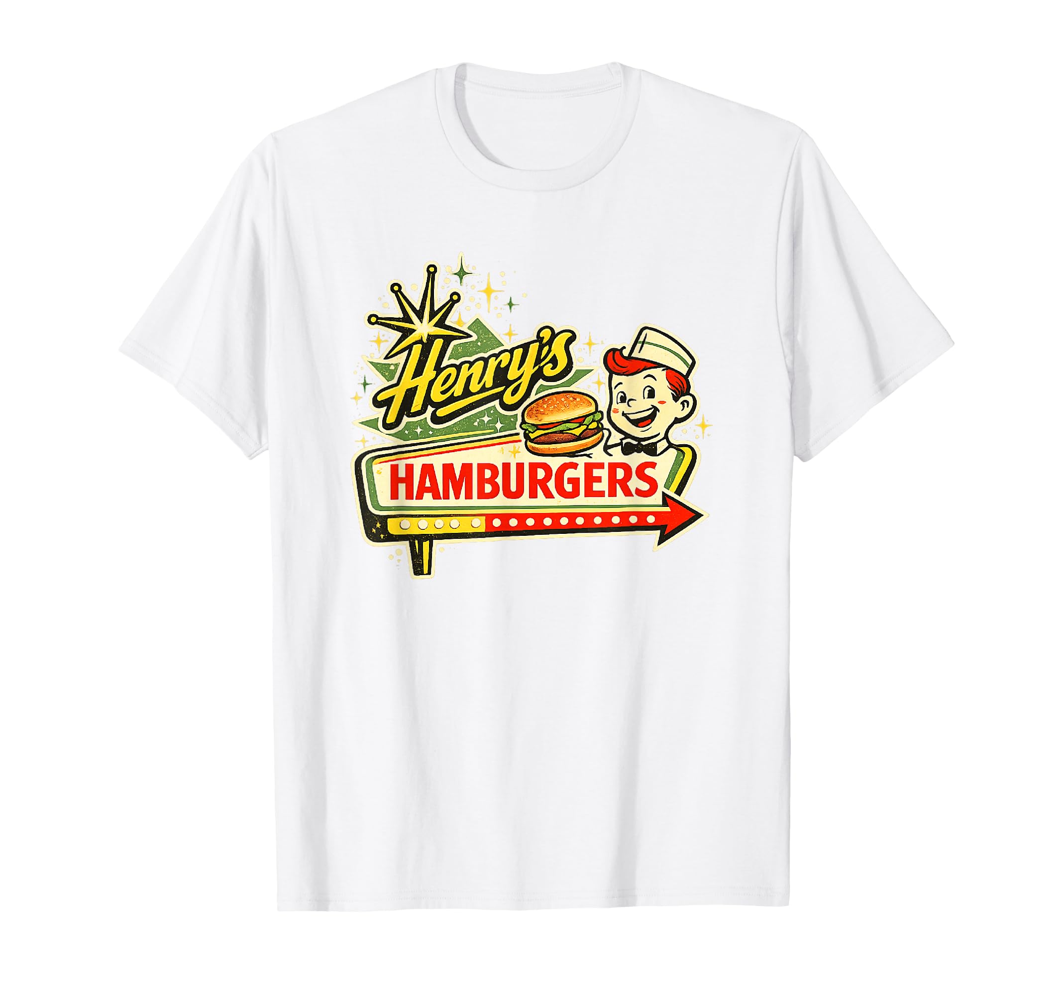 Diner Sign Art Henrys Hamburgers T-Shirt - Novelty Apparel for Adults - T-Shirt, Sweatshirt, Hoodie
