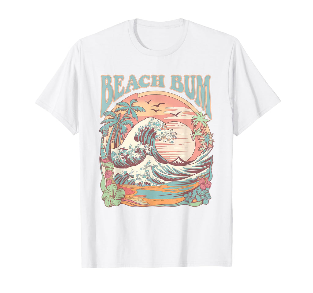 Beach Bum Surf Wave Tropical Sunset T-Shirt - Minimalist Print Men Women - T-Shirt, Sweatshirt, Hoodie