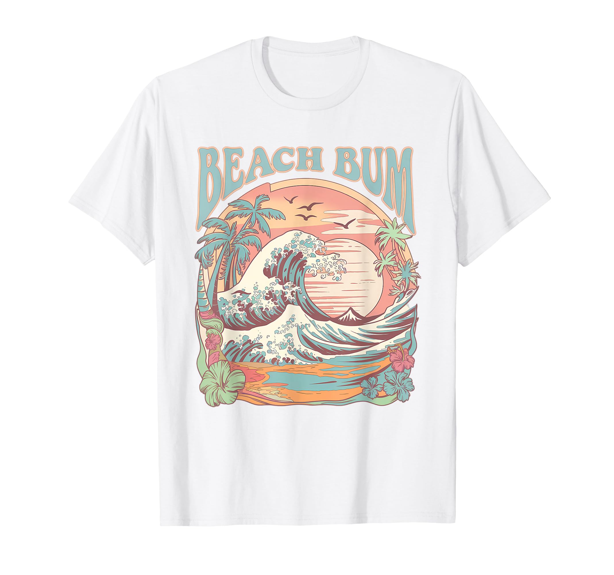 Beach Bum Surf Wave Tropical Sunset T-Shirt - Minimalist Print Men Women - T-Shirt, Sweatshirt, Hoodie