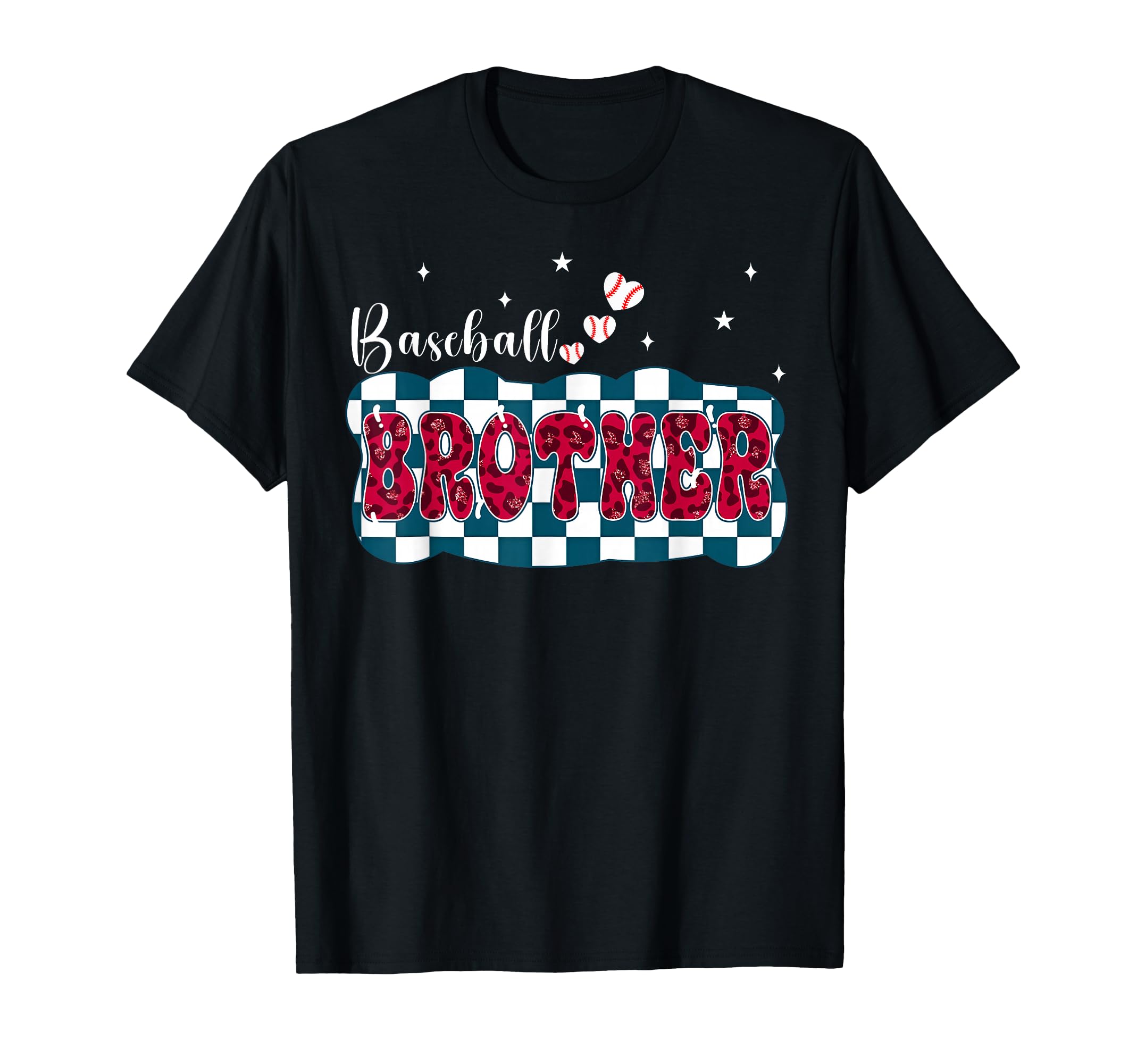 Baseball Brother Leopard Checkered T-Shirt - Unique Graphic for Adults - T-Shirt, Sweatshirt, Hoodie