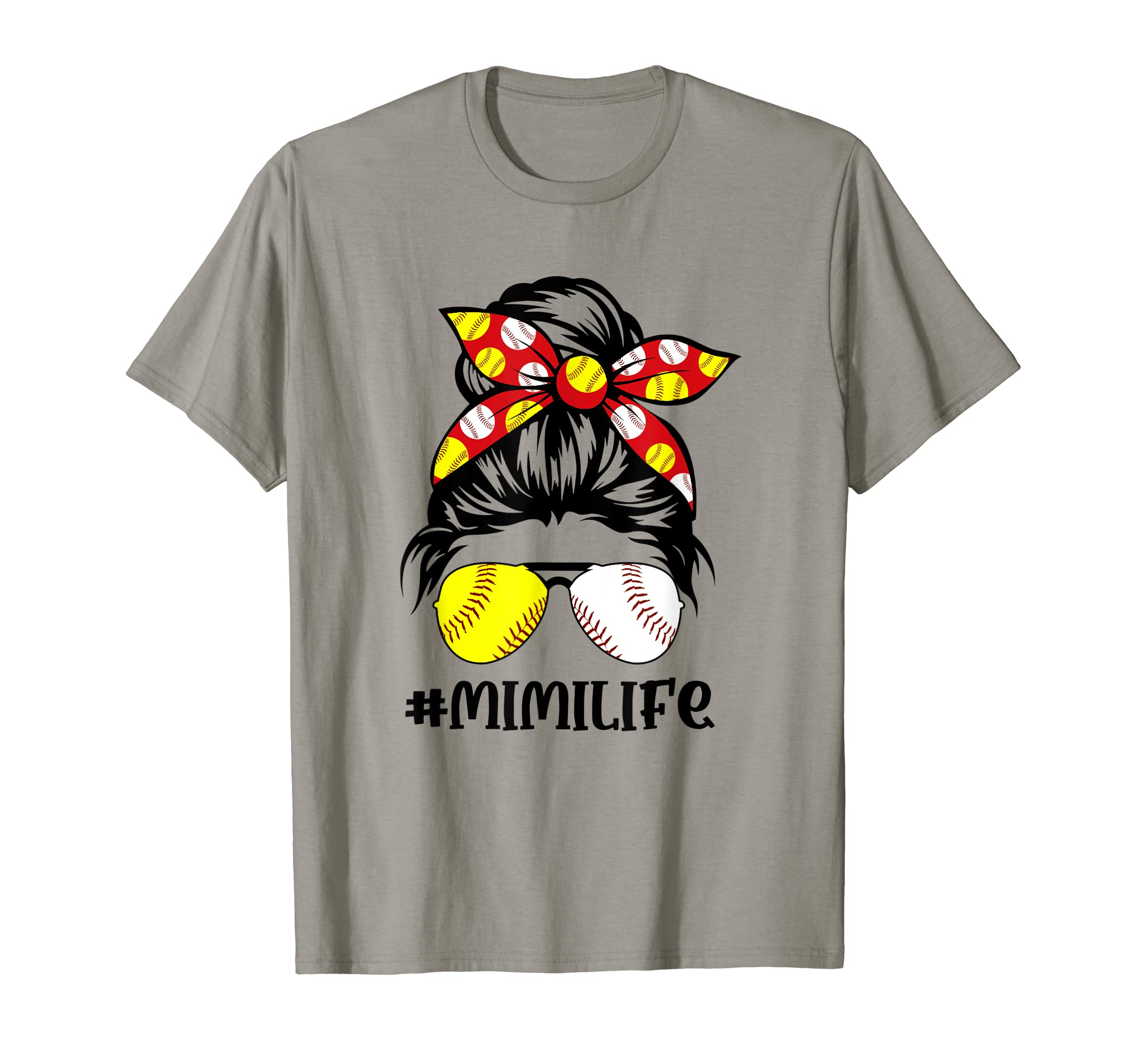Messy Bun Mimi Life Softball T-Shirt - Minimalist Print for Adults - T-Shirt, Sweatshirt, Hoodie