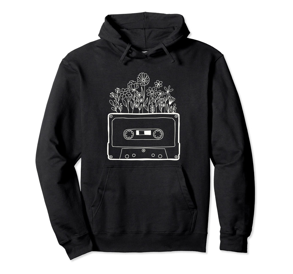 Floral Flower Cassette Tape Vinyl 80S Art Hoodie - Aesthetic Graphic Unisex - T-Shirt, Sweatshirt, Hoodie
