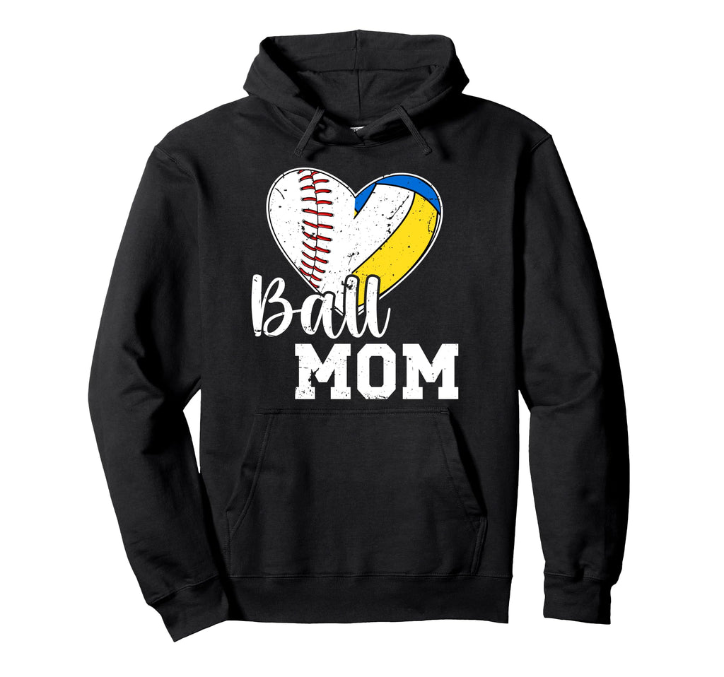 Ball Mom Heart Baseball Volleyball Mom Hoodie - Novelty Apparel Unisex - T-Shirt, Sweatshirt, Hoodie
