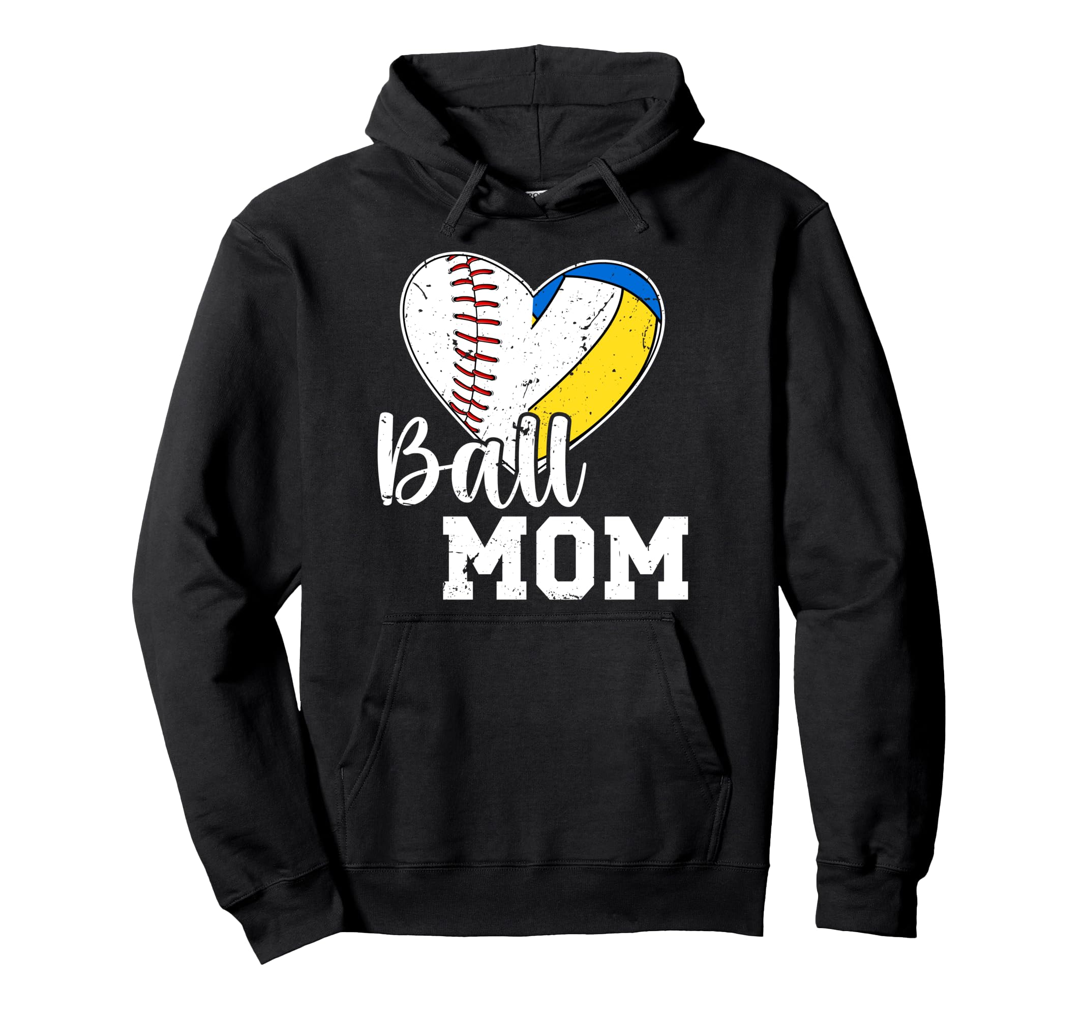Ball Mom Heart Baseball Volleyball Mom Hoodie - Novelty Apparel Unisex - T-Shirt, Sweatshirt, Hoodie
