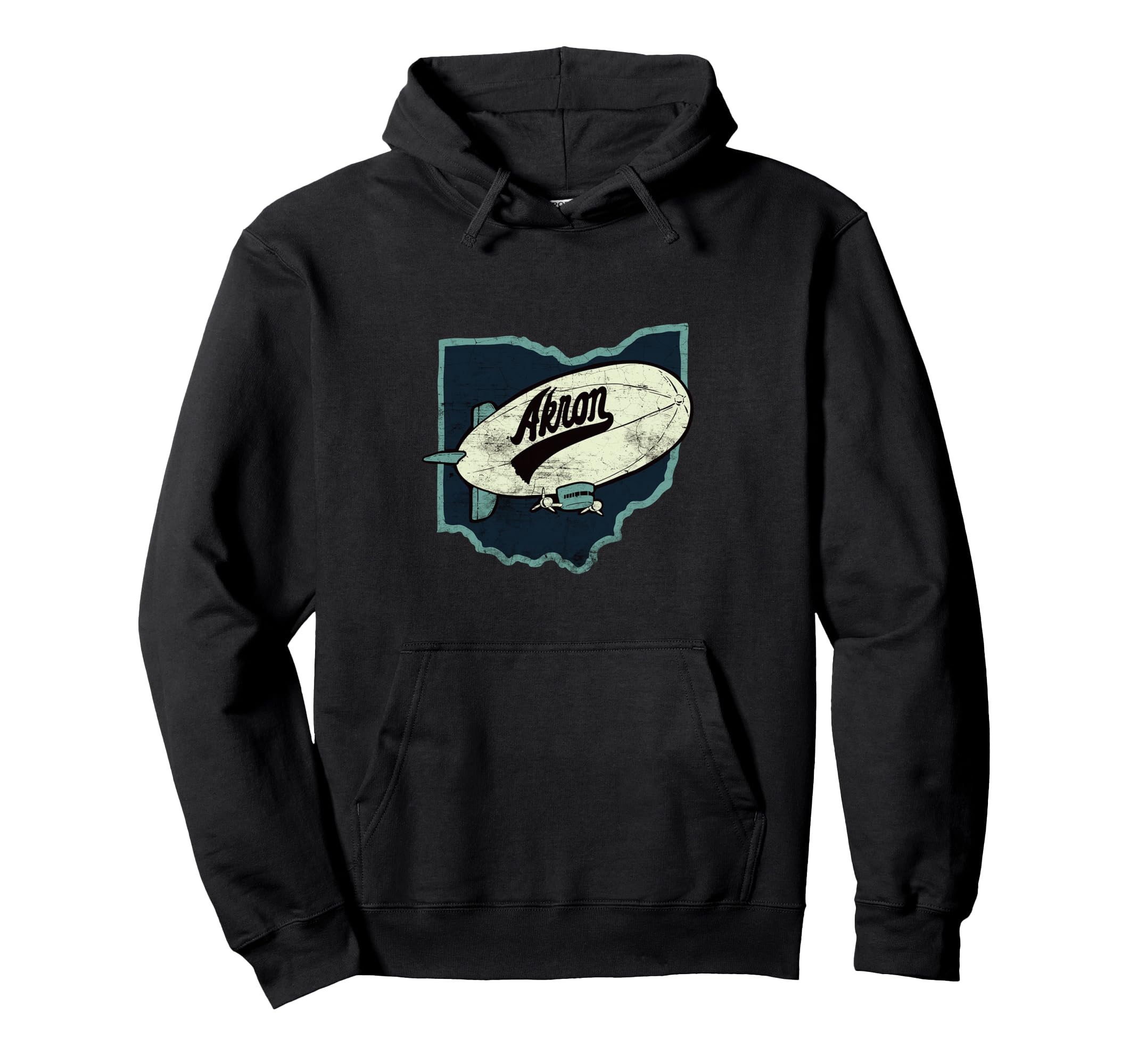 Distressed Akron Blimp Ohio Map Hoodie - Custom Art Print for Adults - T-Shirt, Sweatshirt, Hoodie