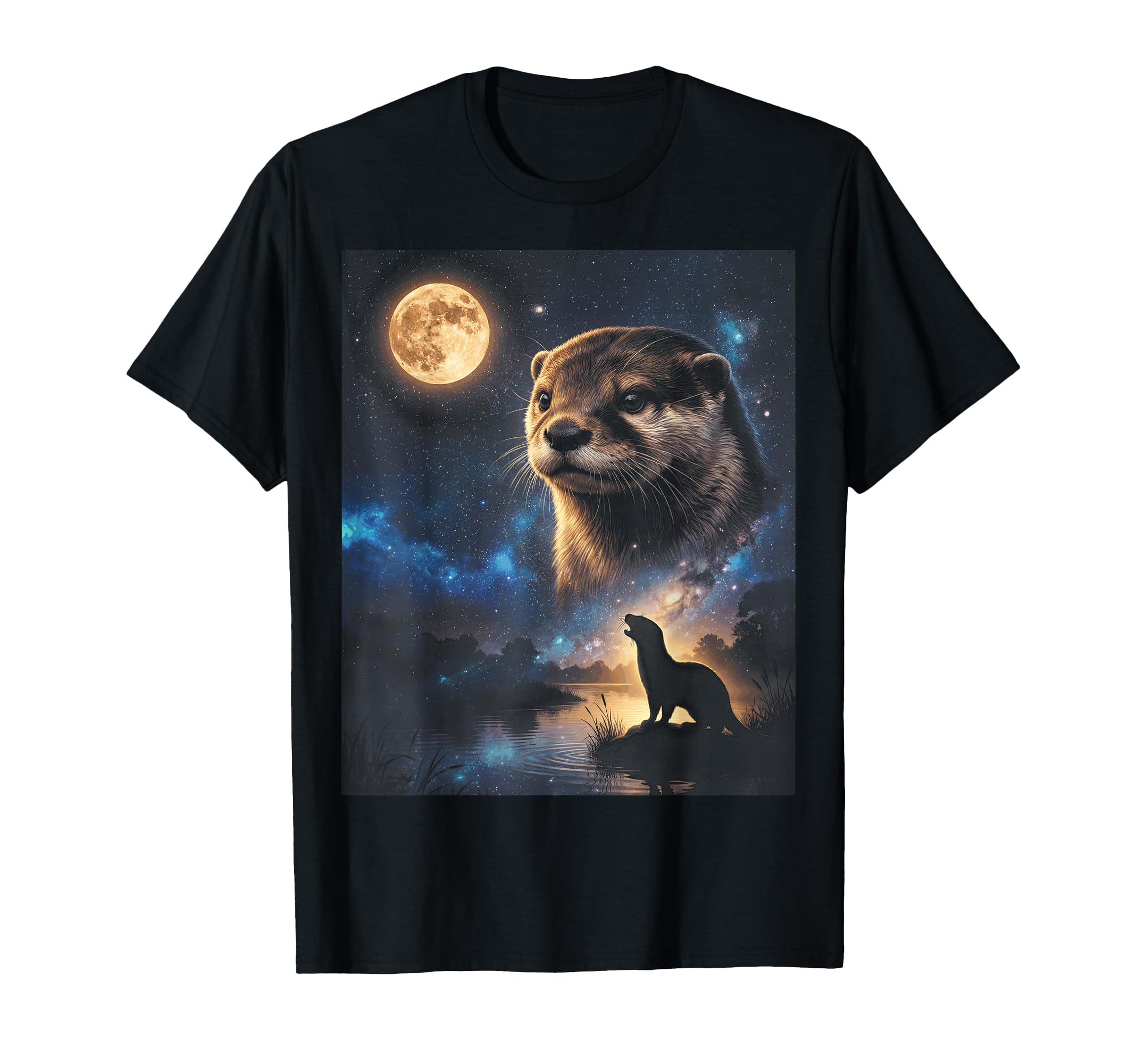 90S Otter Howling Moon Y2K Aesthetic T-Shirt - Novelty Apparel for Adults - T-Shirt, Sweatshirt, Hoodie