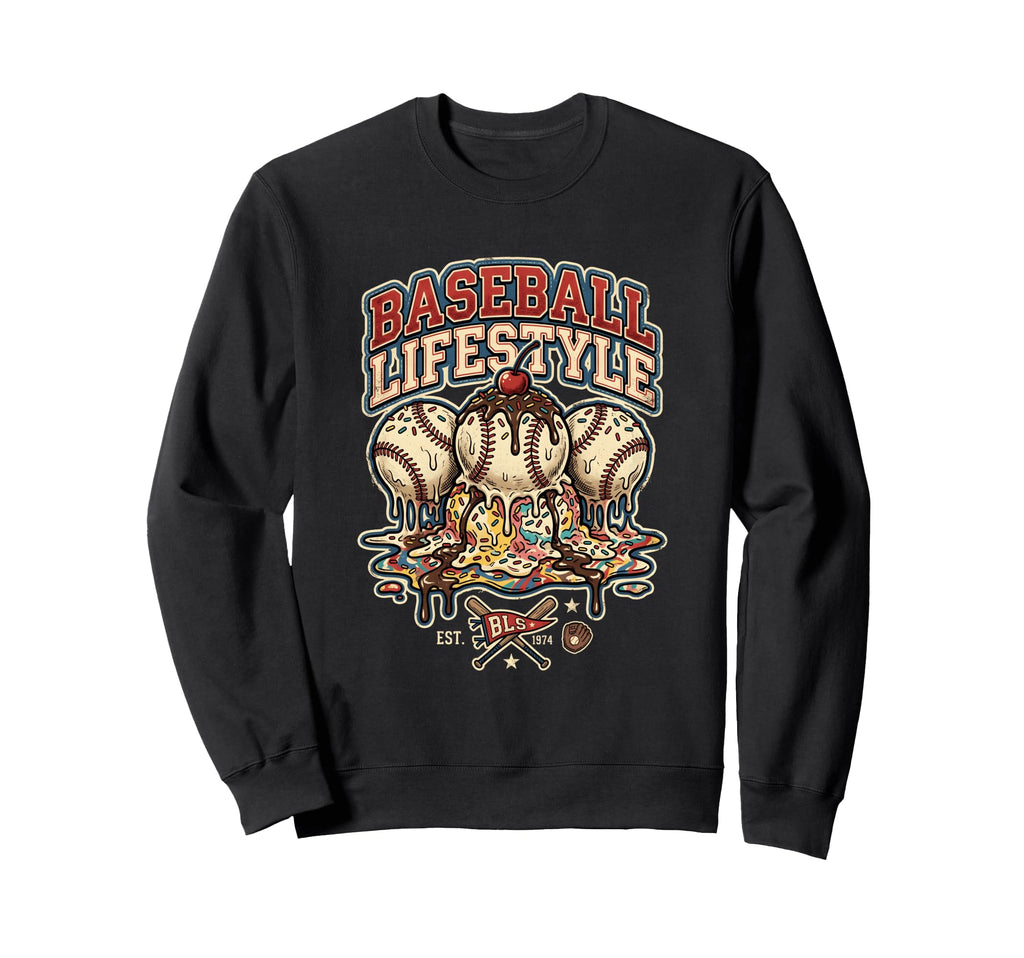 Baseball Ice Cream Sundae Sweatshirt - Casual Everyday Wear for Adults - T-Shirt, Sweatshirt, Hoodie