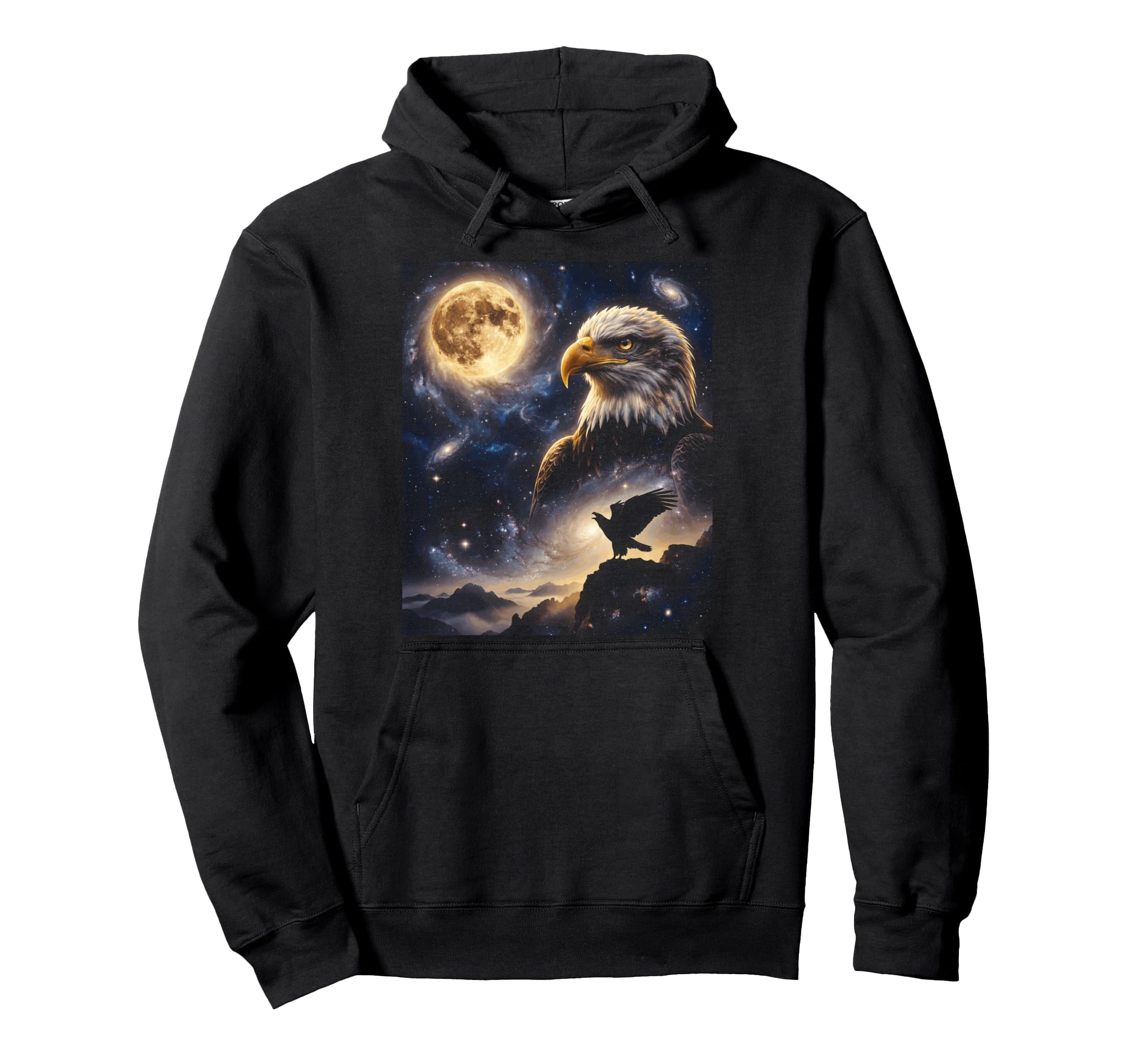 Howling Eagle Full Moon Starry Night Hoodie - Aesthetic Graphic for Adults - T-Shirt, Sweatshirt, Hoodie