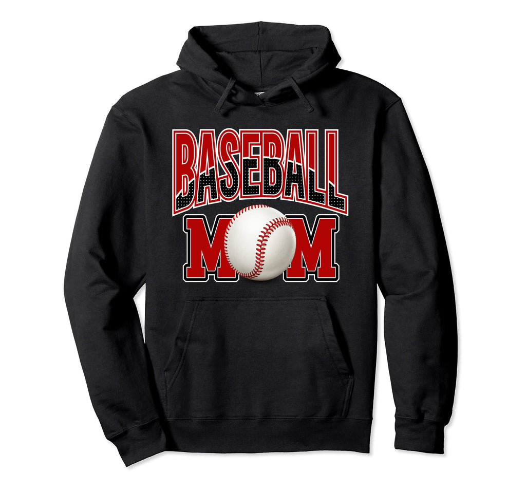 Baseball Mom Sports Mom Red Black White Hoodie - Streetwear Style Unisex - T-Shirt, Sweatshirt, Hoodie