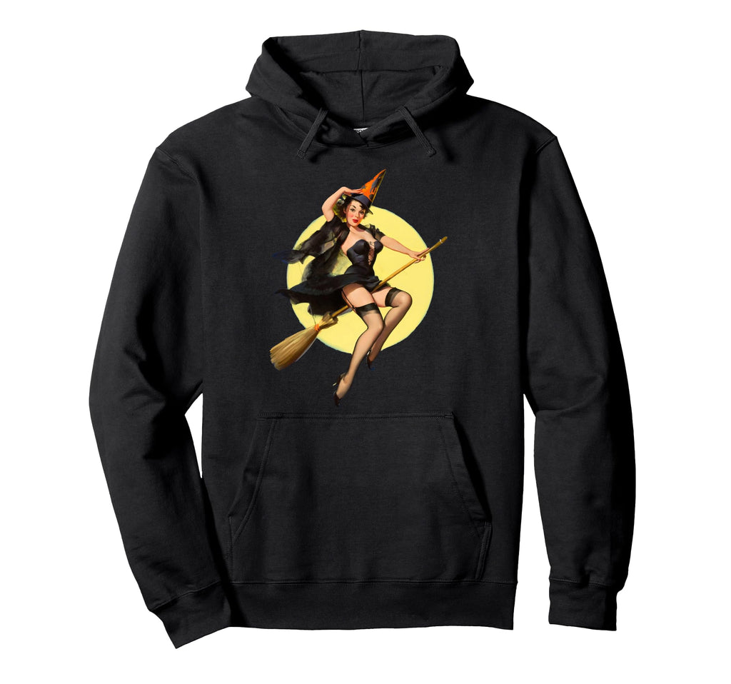 Pin Up Witch Halloween Pinup Funny Hoodie - Aesthetic Graphic Unisex - T-Shirt, Sweatshirt, Hoodie