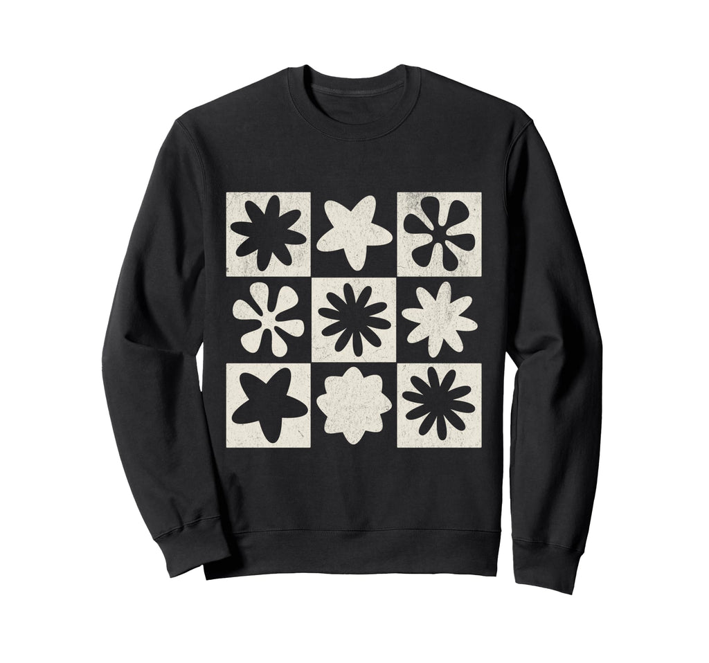 Boho Neutral Flowers Grid Sweatshirt - Minimalist Print Men Women - T-Shirt, Sweatshirt, Hoodie