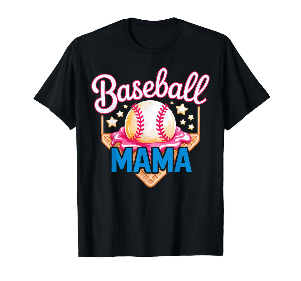 Baseball Mama Ice Cream Cone Sports T-Shirt - Graphic Print Men Women - T-Shirt, Sweatshirt, Hoodie
