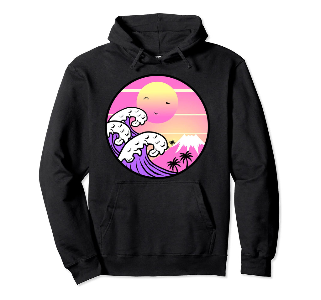 Sea Waves Sunset Vaporwave Japanese Hoodie - Unique Graphic for Adults - T-Shirt, Sweatshirt, Hoodie