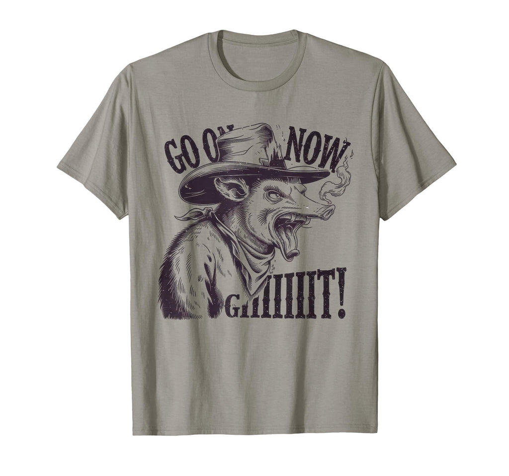 Go Now Git Cowboy Opossum Country T-Shirt - Aesthetic Graphic for Adults - T-Shirt, Sweatshirt, Hoodie