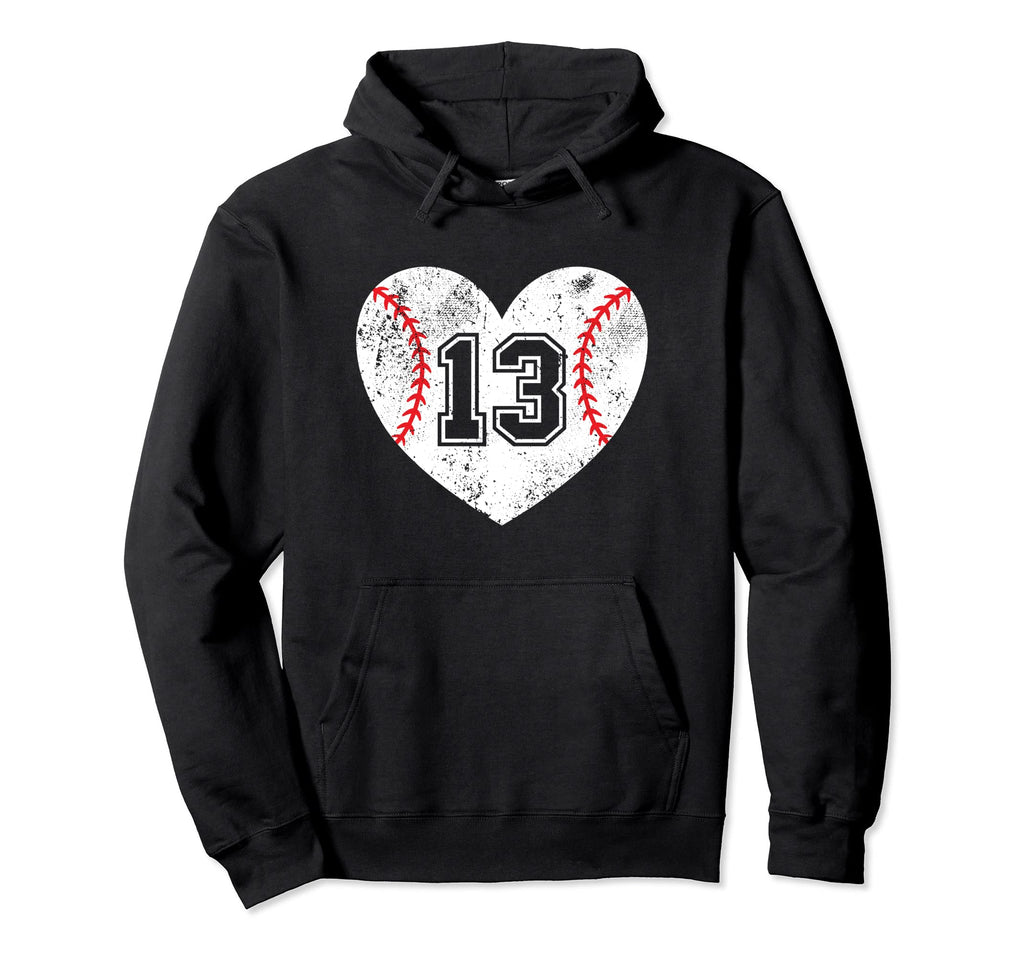 Baseball Heart Player 13 Baseball Mom Dad Hoodie - Graphic Print Unisex - T-Shirt, Sweatshirt, Hoodie