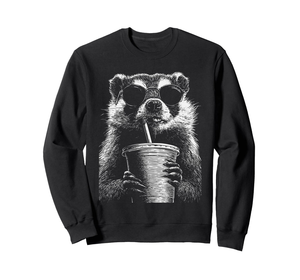 Badger Drinking Iced Coffee Funny Sweatshirt - Novelty Apparel for Adults - T-Shirt, Sweatshirt, Hoodie
