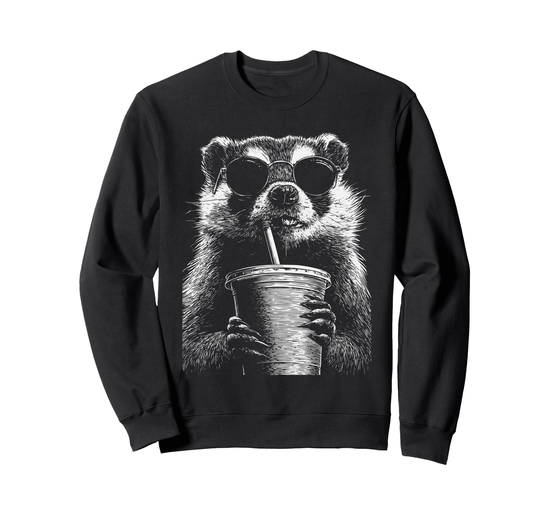 Badger Drinking Iced Coffee Funny Sweatshirt - Novelty Apparel for Adults - T-Shirt, Sweatshirt, Hoodie