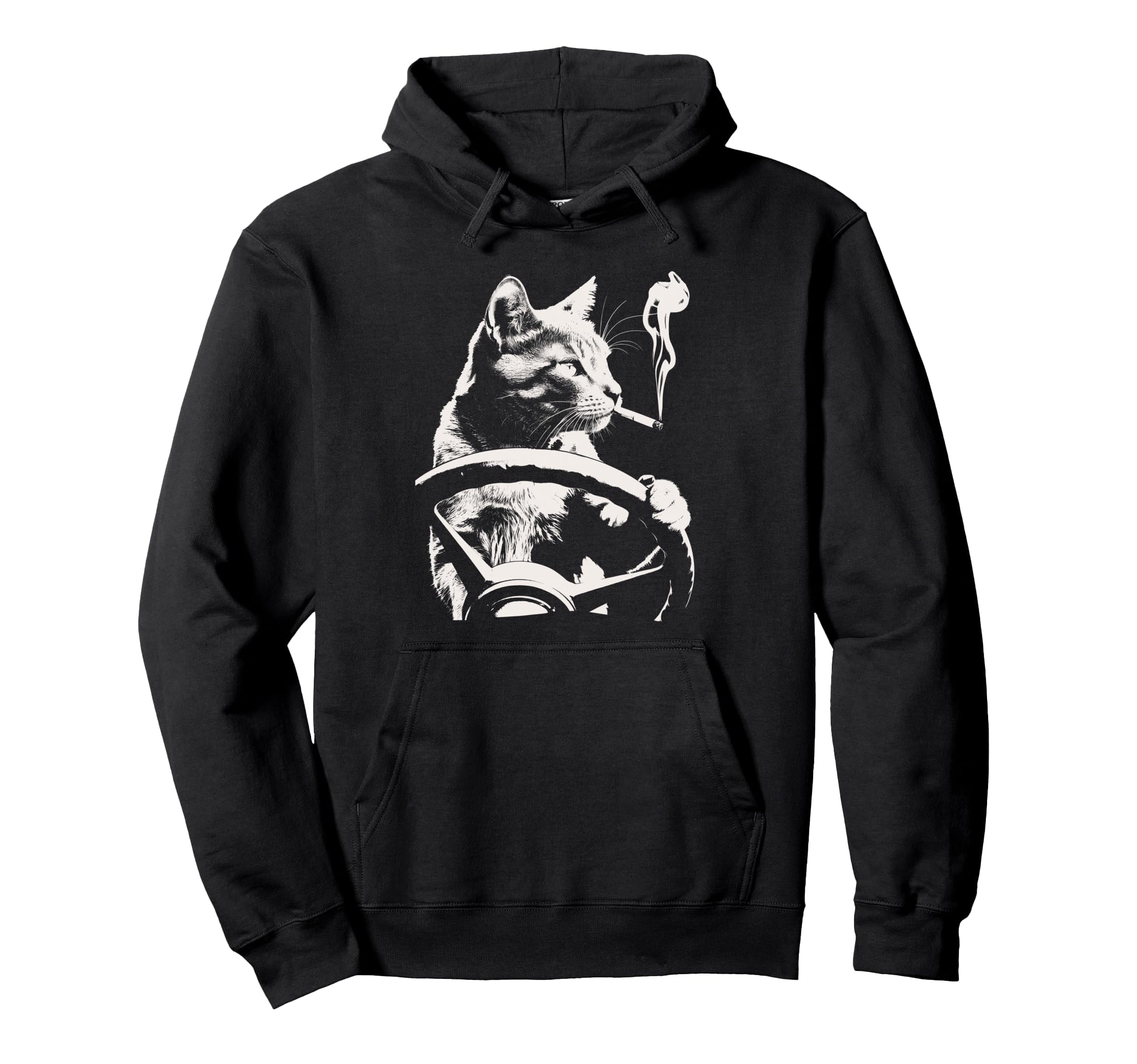Cat Smoking Driving Grunge Kitty Hoodie - Casual Everyday Wear Men Women - T-Shirt, Sweatshirt, Hoodie