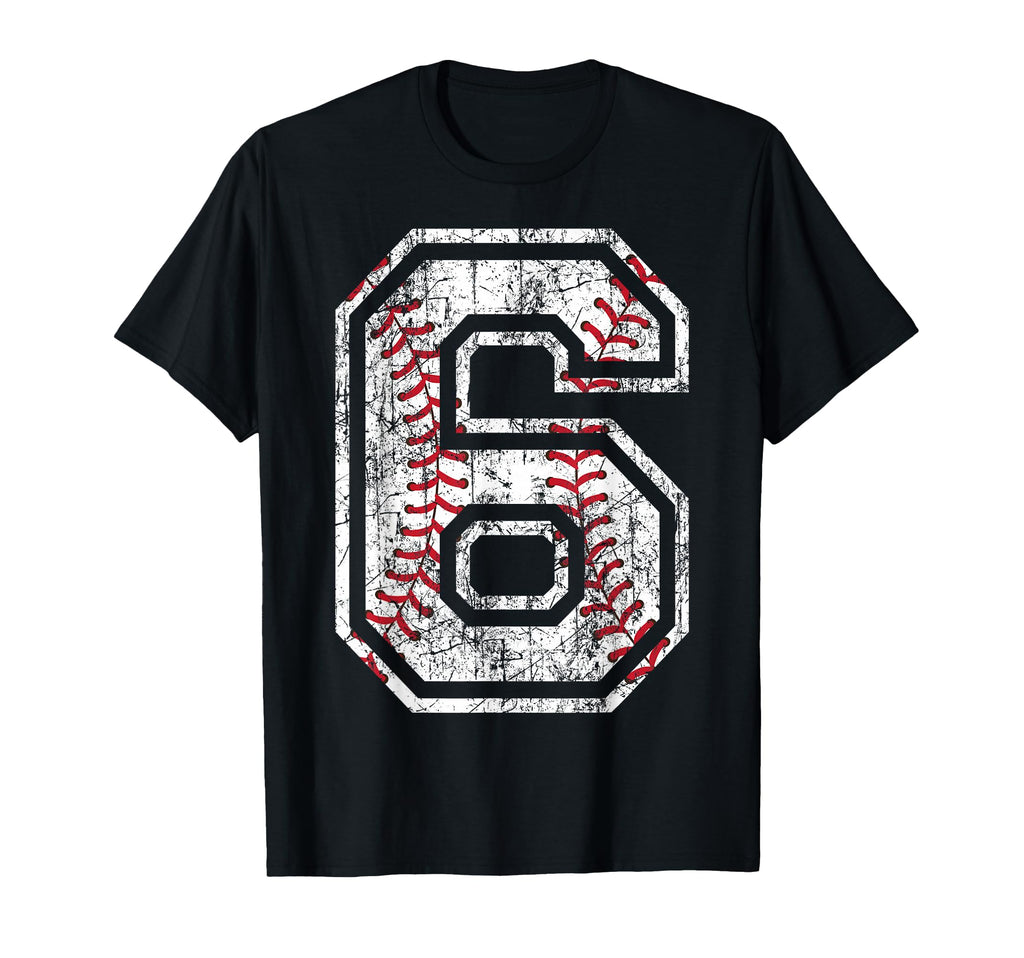 Baseball Jersey Number 6 Distressed T-Shirt - Novelty Apparel Men Women - T-Shirt, Sweatshirt, Hoodie
