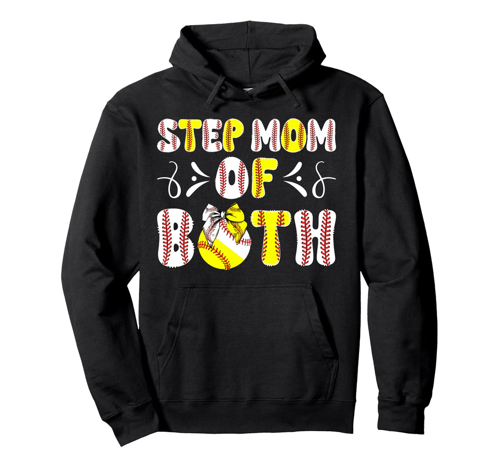 Step Mom Both Proud Softball Baseball Hoodie - Aesthetic Graphic Men Women - T-Shirt, Sweatshirt, Hoodie