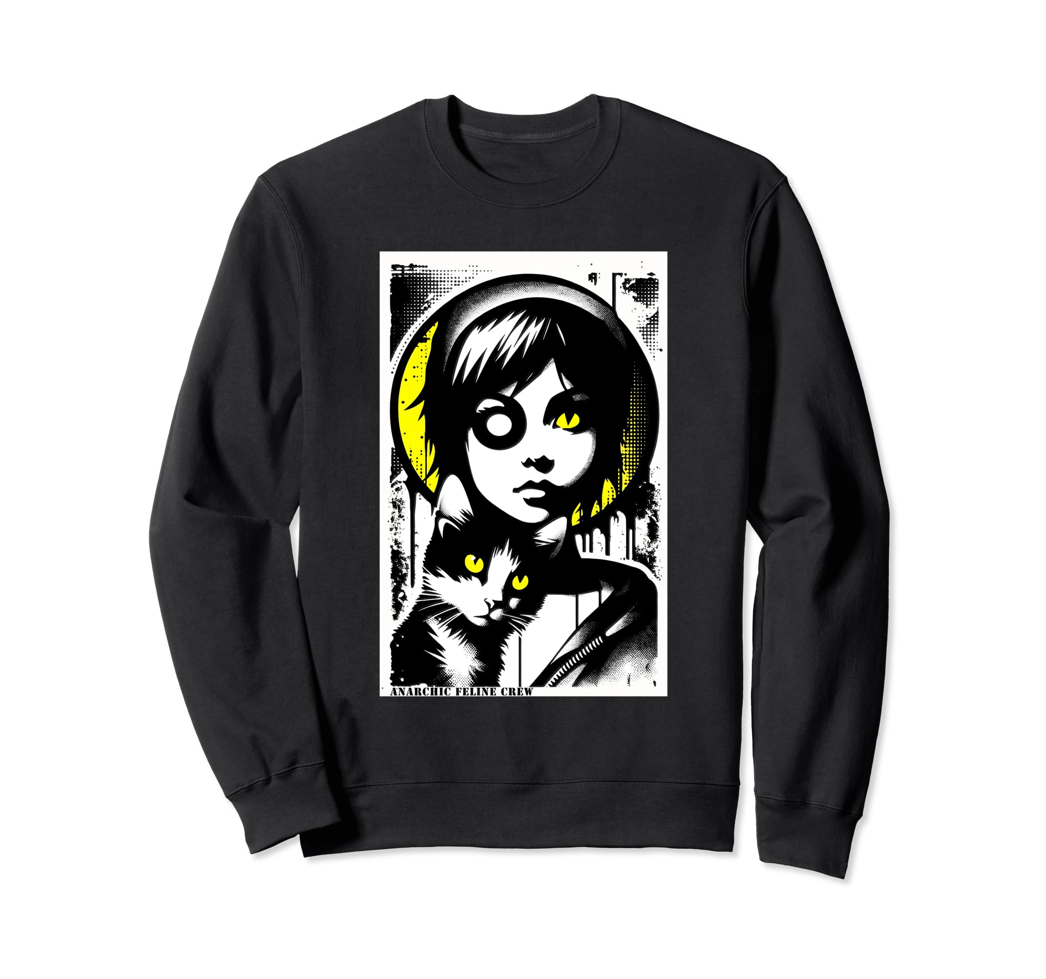 Punk And Cat Graffiti Grunge Sweatshirt - Casual Everyday Wear for Adults - T-Shirt, Sweatshirt, Hoodie