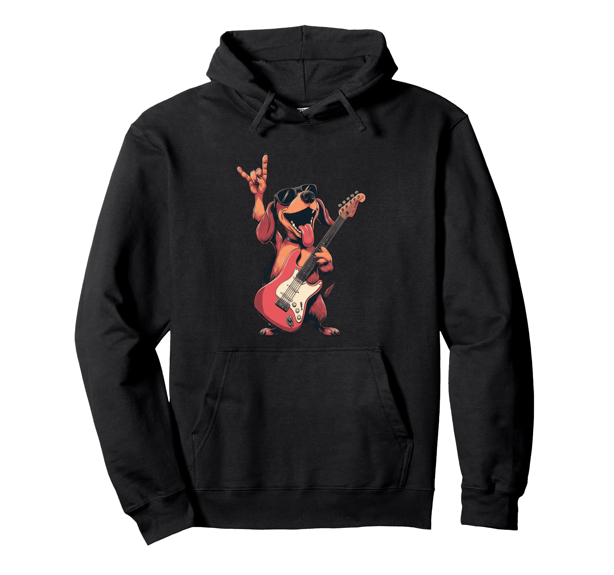Rock Dog Funny Guitar Lover Illustration Hoodie - Fun Novelty Design Unisex - T-Shirt, Sweatshirt, Hoodie