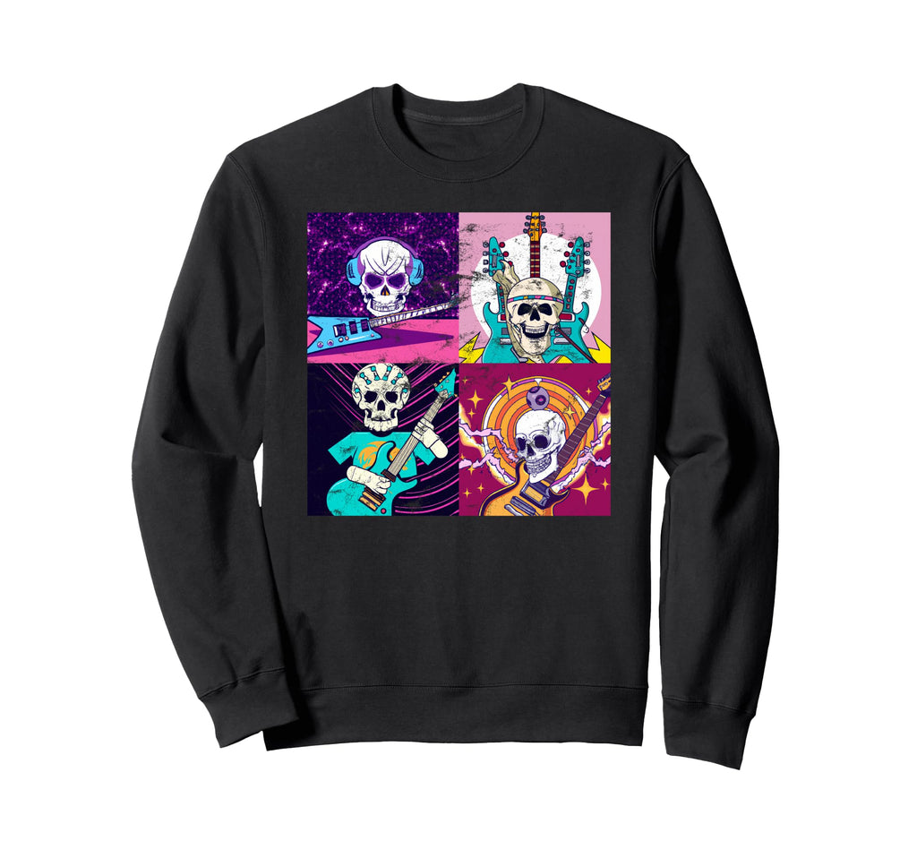 Skull Rock And Roll Band Guitar 70S Sweatshirt - Novelty Apparel Men Women - T-Shirt, Sweatshirt, Hoodie