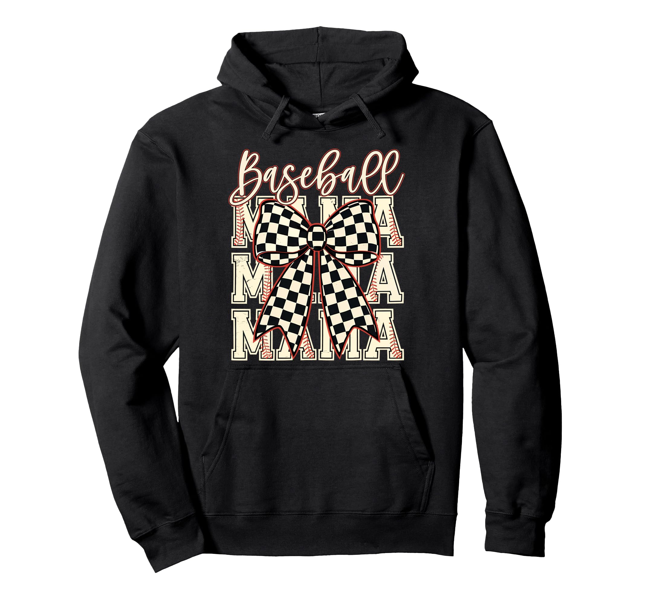 Checkered Coquette Baseball Mama Baseball Hoodie - Novelty Apparel Unisex - T-Shirt, Sweatshirt, Hoodie