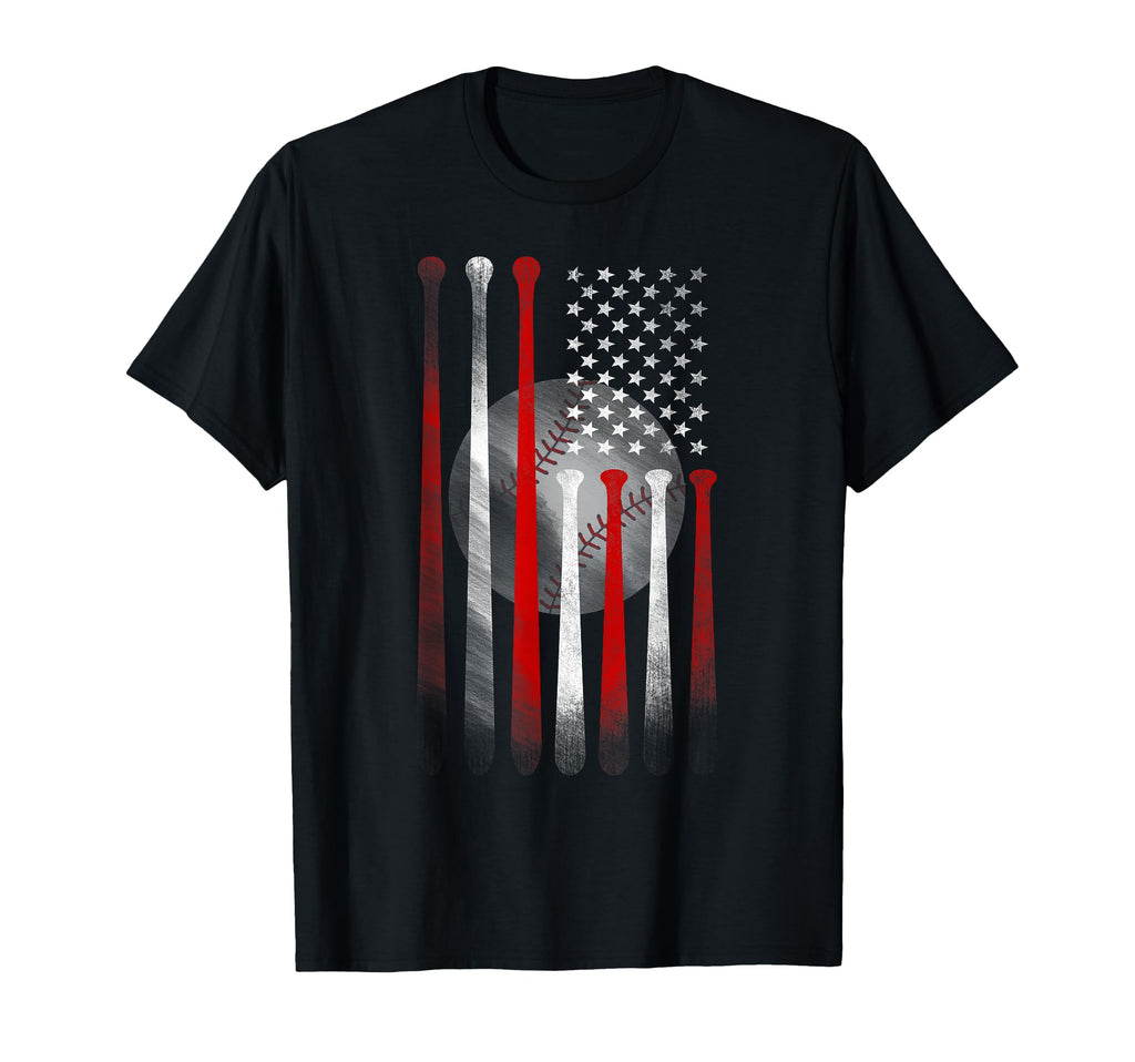 Baseball American Flag Fit Black T-Shirt - Casual Everyday Wear Men Women - T-Shirt, Sweatshirt, Hoodie