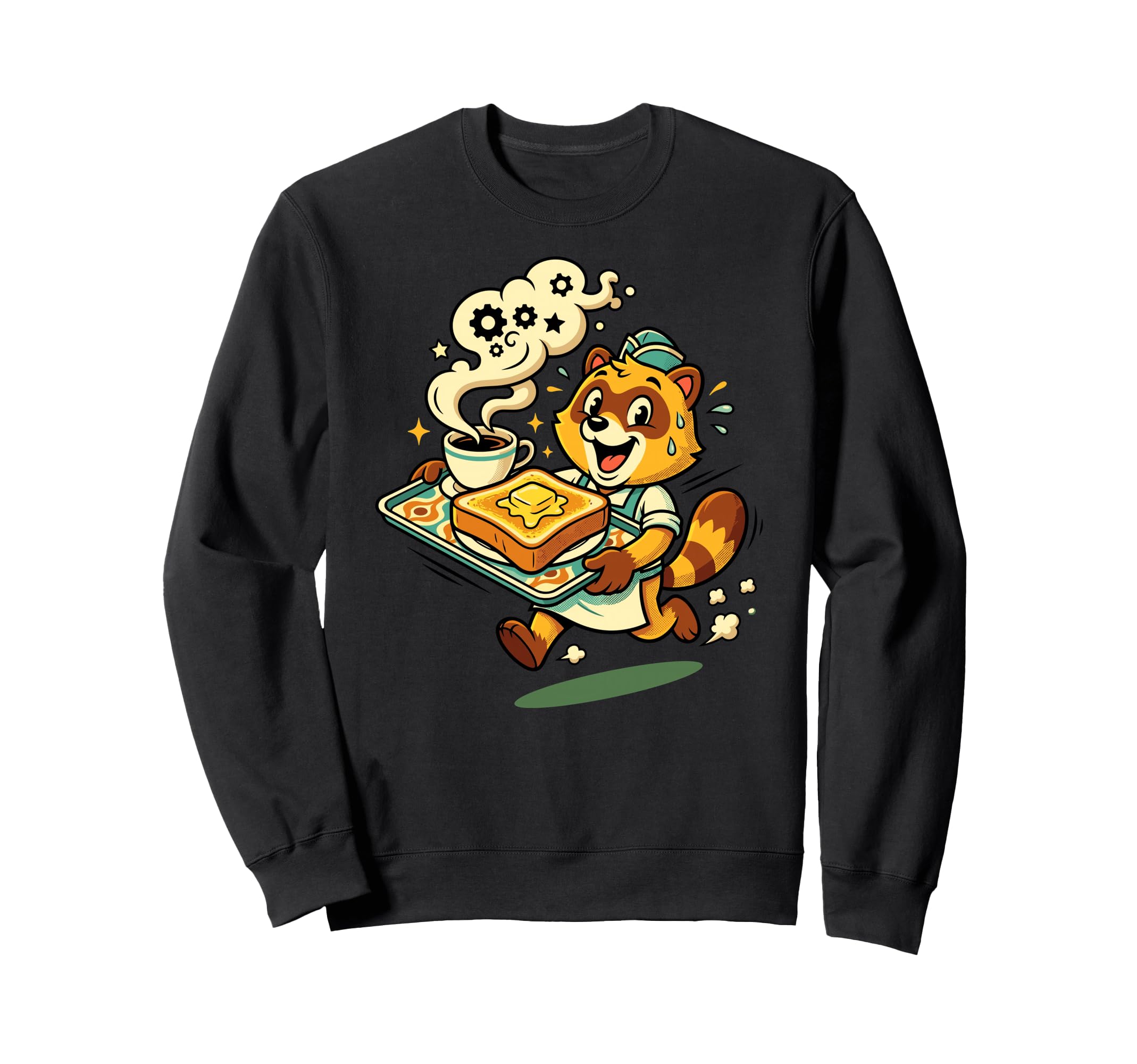 Raccoon Waiter Coffee And Toast Sweatshirt - Aesthetic Graphic Men Women - T-Shirt, Sweatshirt, Hoodie
