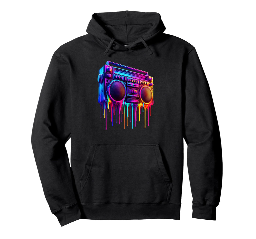 Dripping Paint Boombox Old School Hoodie - Fun Novelty Design Men Women - T-Shirt, Sweatshirt, Hoodie