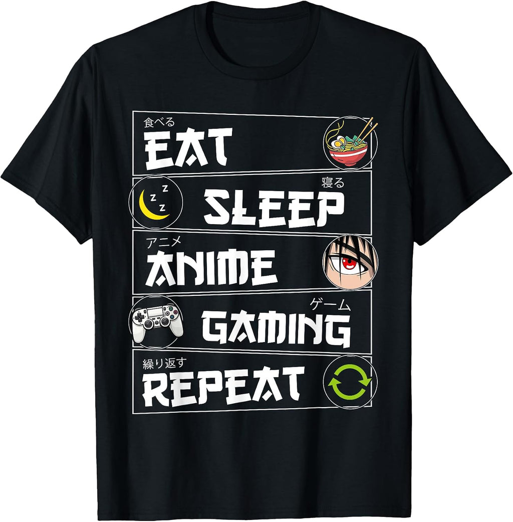 Eat Sleep Anime Gaming Repeat Video Games Lovers - Adult & Kids T-Shirts, Sweatshirts & Hoodies apparel design preview 1