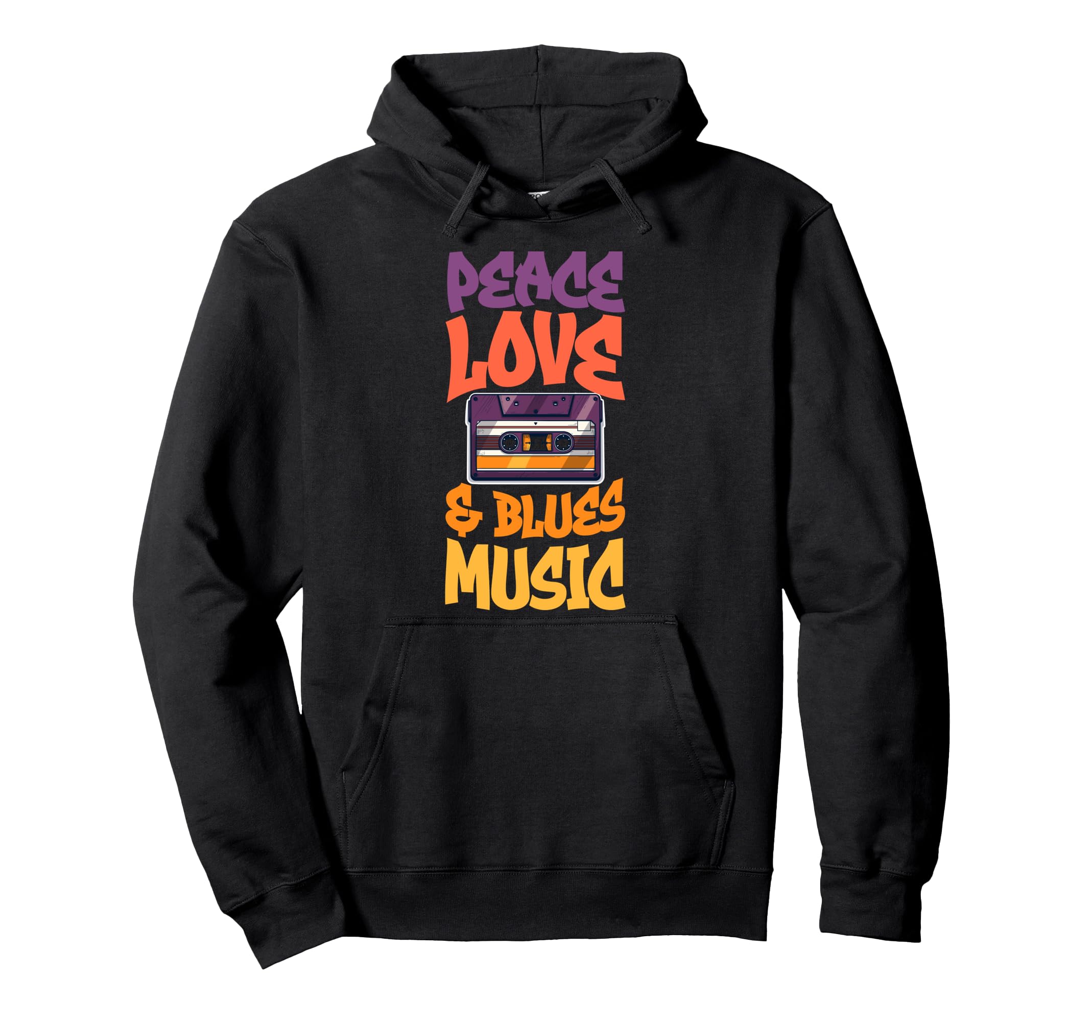 Peace Love And Blues Music Cassette Hoodie - Aesthetic Graphic Men Women - T-Shirt, Sweatshirt, Hoodie